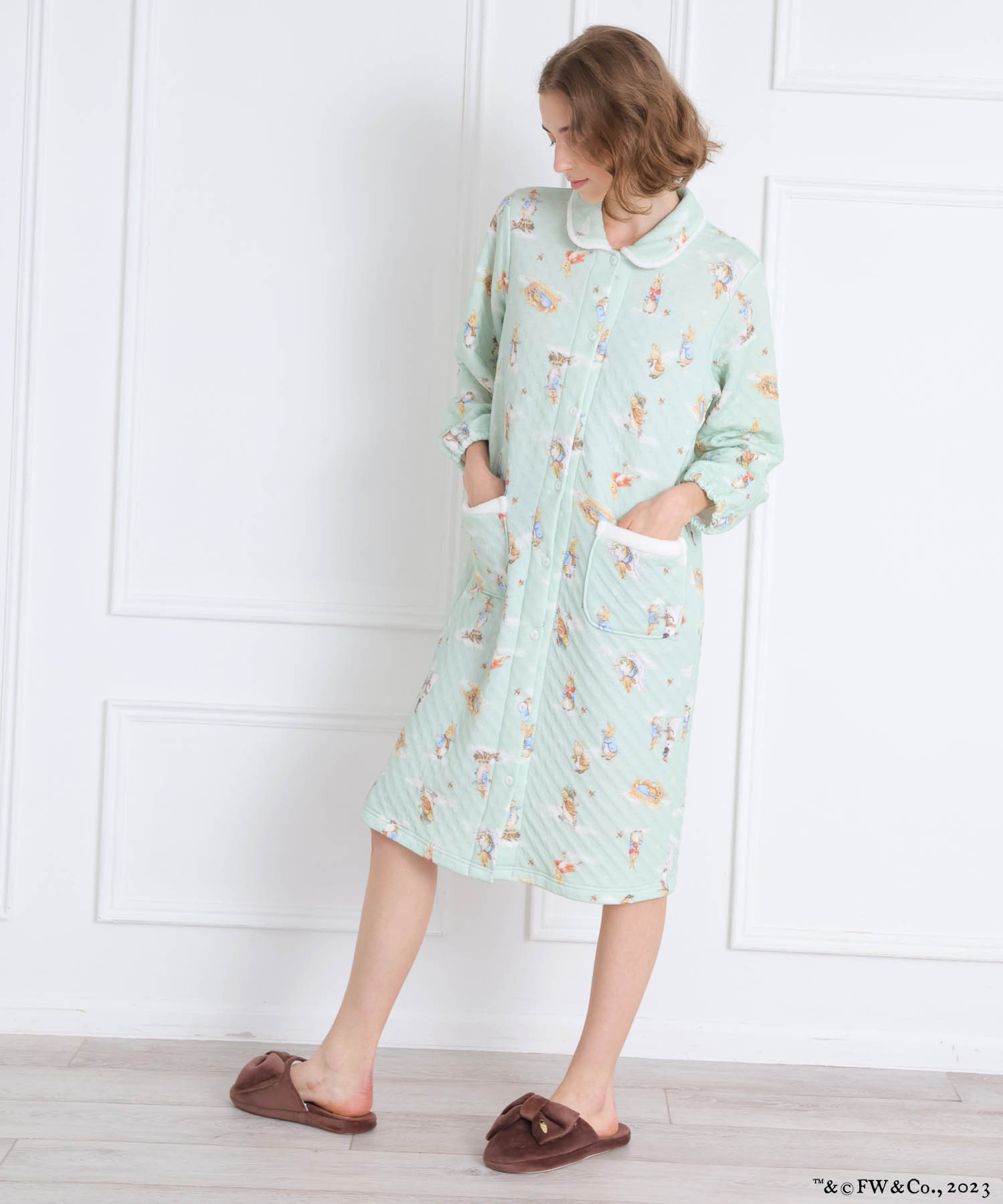 ピーターラビット™裏綿接結(綿入り)ワンピース_パジャマ&ルームウェア-ワンピース・ネグリジェ_グリーン_1