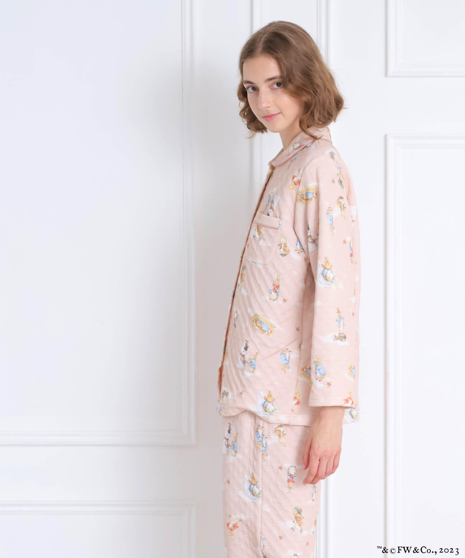 ピーターラビット™裏綿接結（綿入り）シャツパジャマ_パジャマ&ルームウェア-セットアップ_ピンク_2