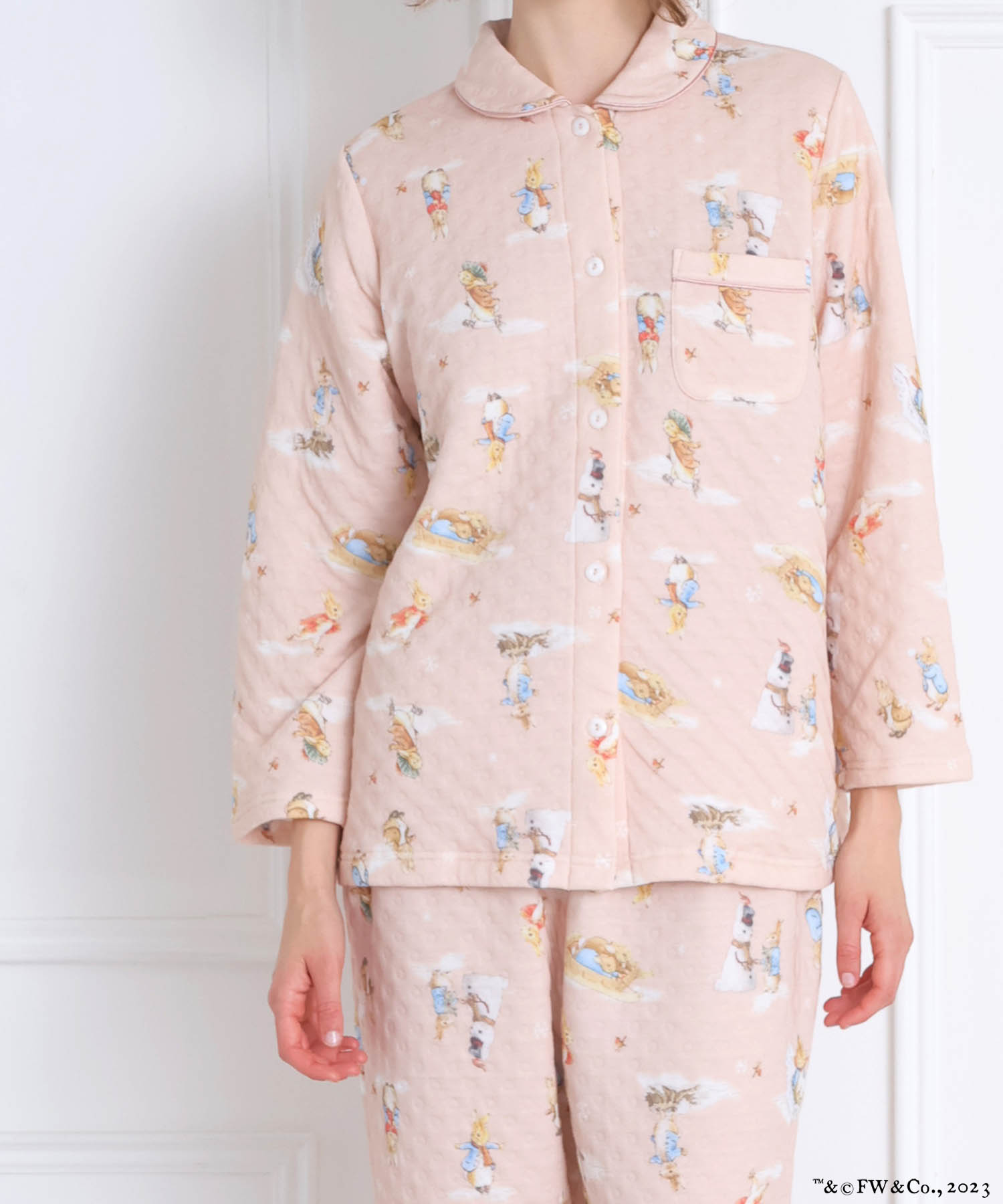 ピーターラビット™裏綿接結（綿入り）シャツパジャマ_パジャマ&ルームウェア-セットアップ_ピンク_3
