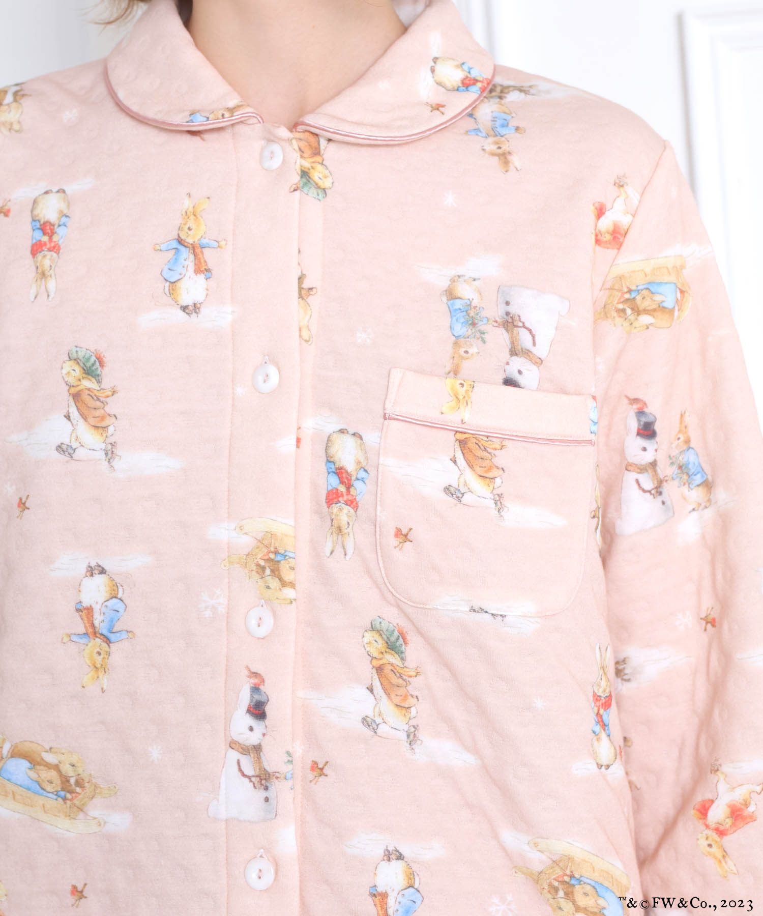 ピーターラビット™裏綿接結（綿入り）シャツパジャマ_パジャマ&ルームウェア-セットアップ_ピンク_4