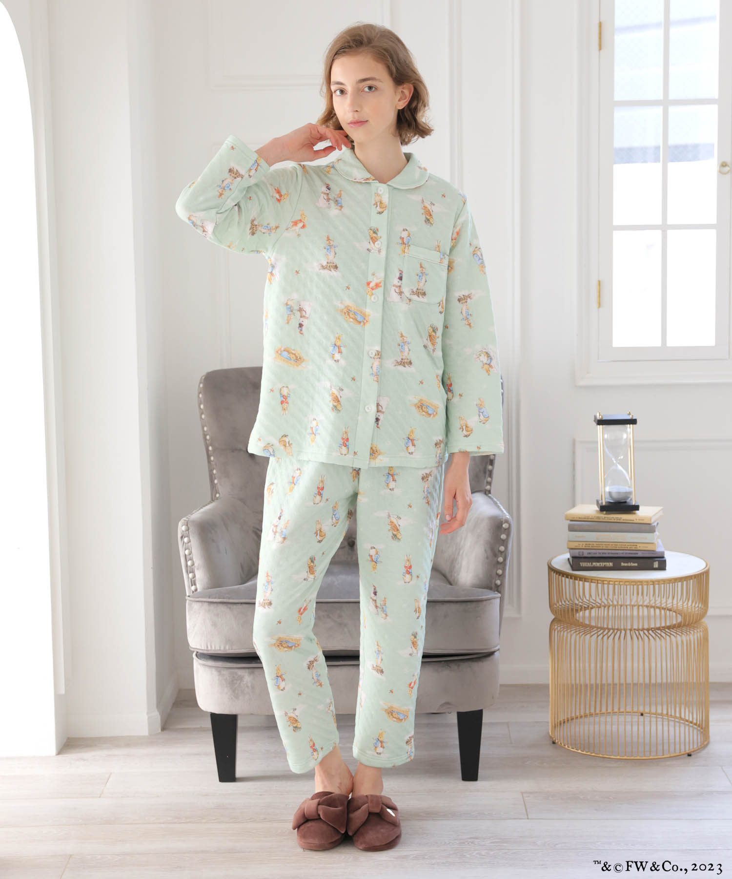 ピーターラビット™裏綿接結（綿入り）シャツパジャマ_パジャマ&ルームウェア-セットアップ_グリーン_2