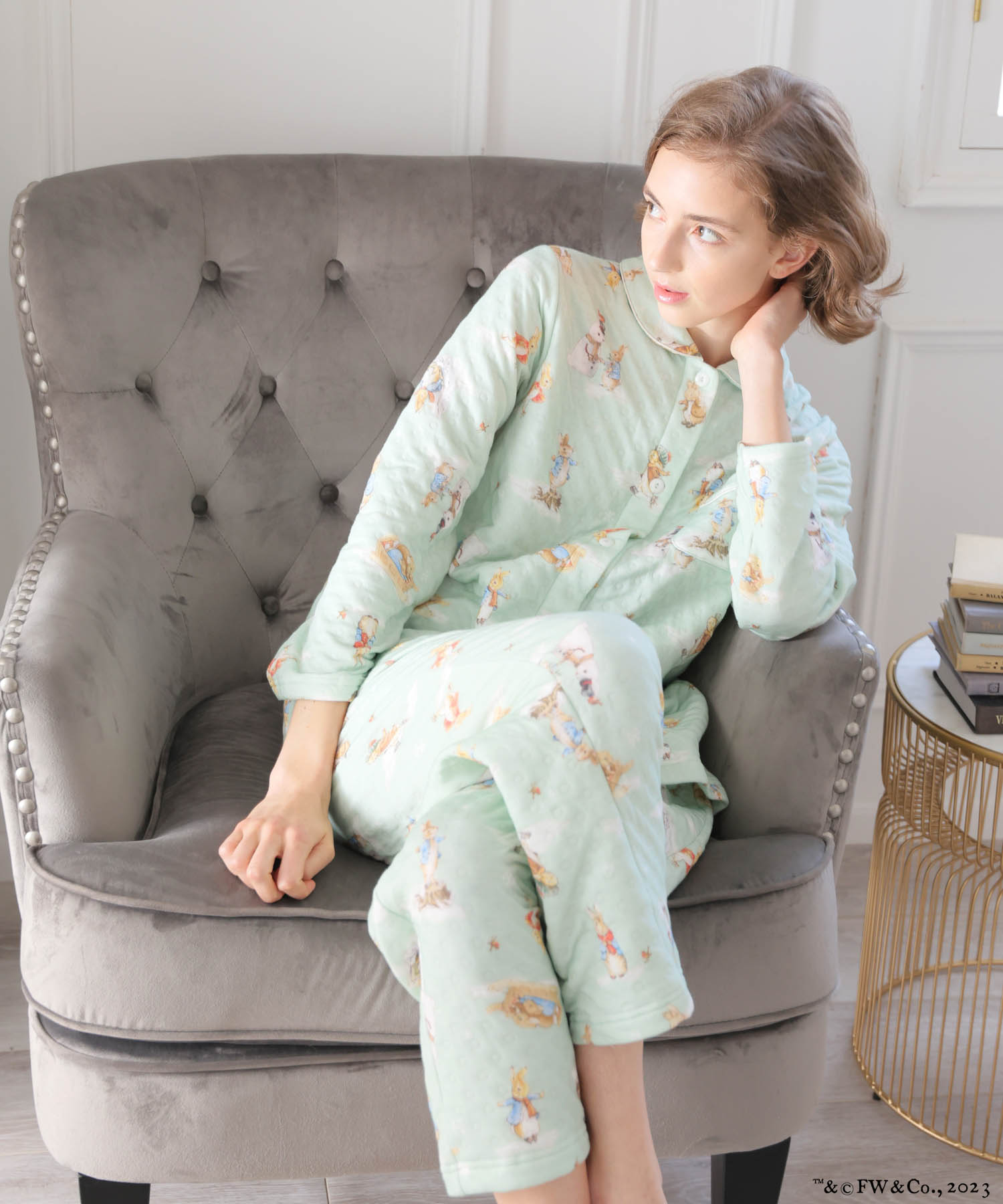 ピーターラビット™裏綿接結（綿入り）シャツパジャマ_パジャマ&ルームウェア-セットアップ_グリーン_3