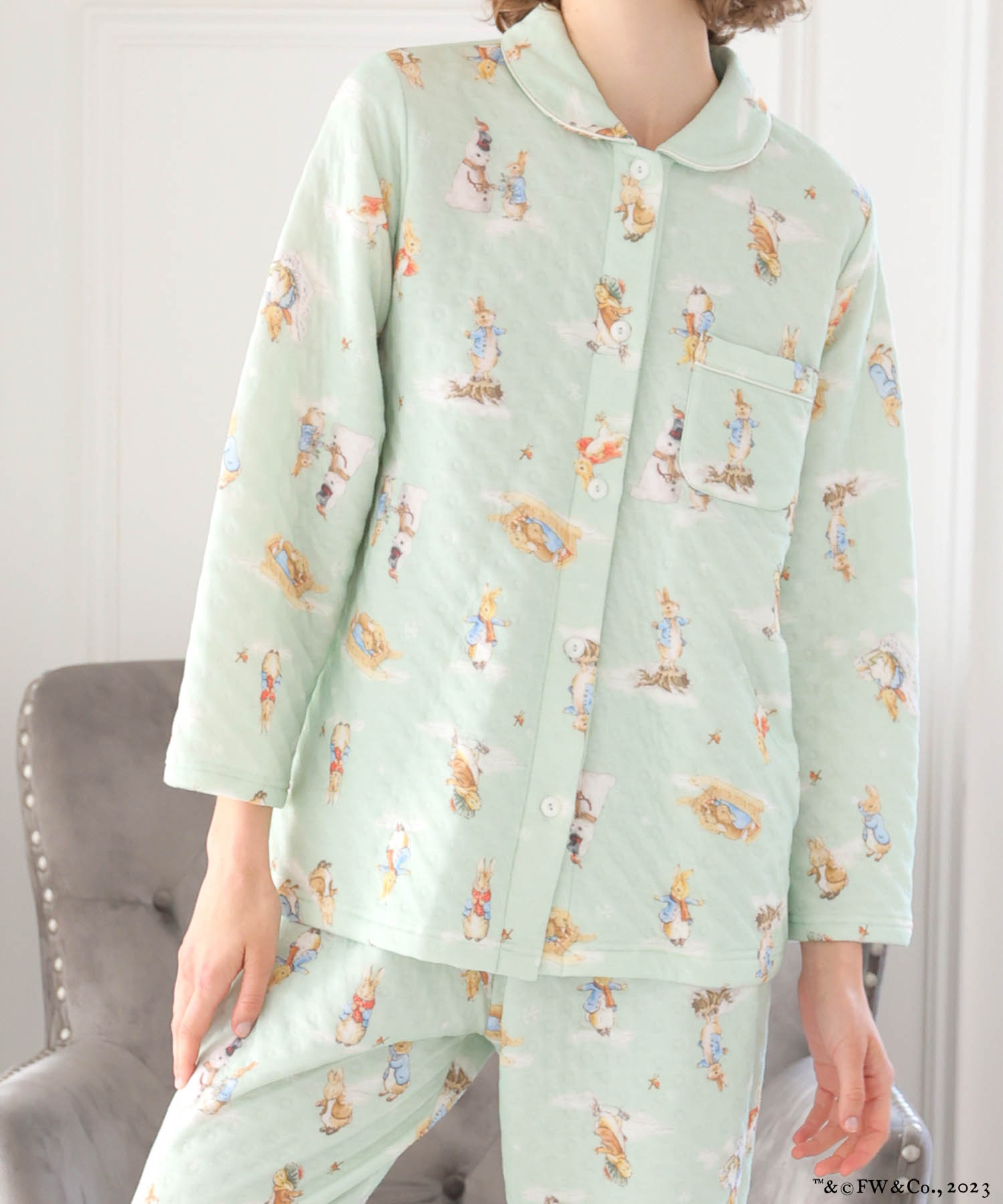 ピーターラビット™裏綿接結（綿入り）シャツパジャマ_パジャマ&ルームウェア-セットアップ_グリーン_5