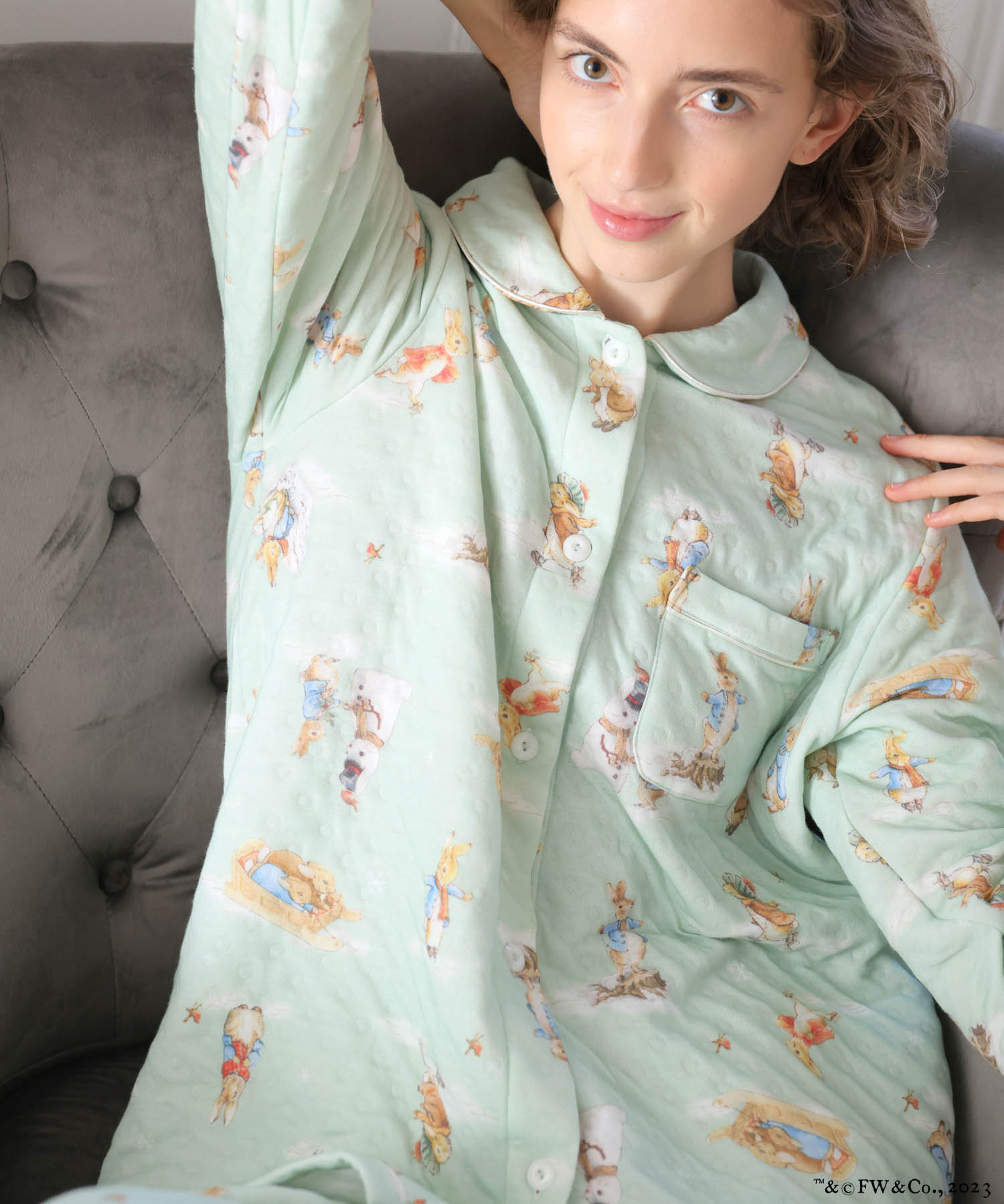 ピーターラビット™裏綿接結（綿入り）シャツパジャマ_パジャマ&ルームウェア-セットアップ_グリーン_6