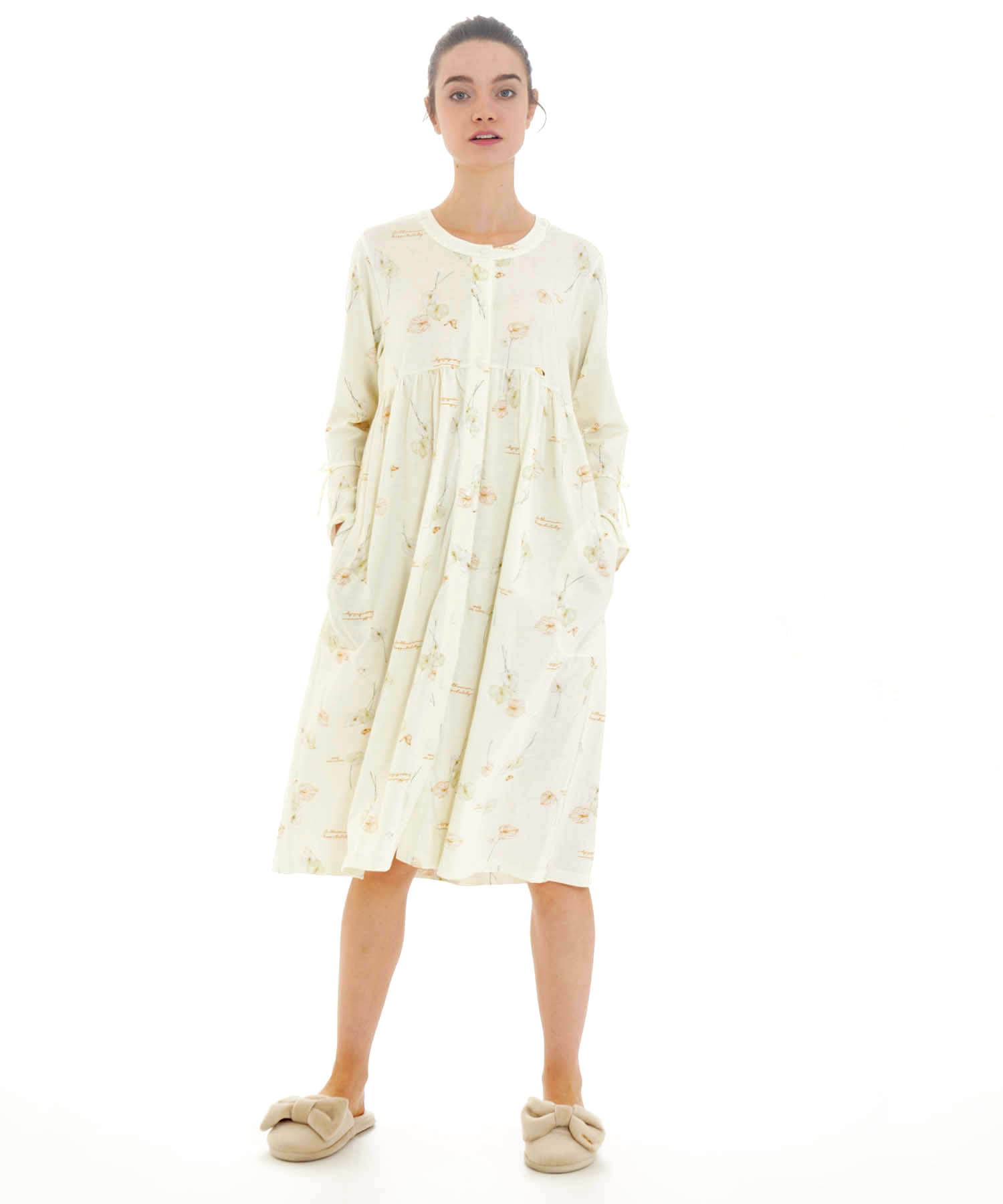 コットン天竺アンスリウム前開きワンピース_パジャマ&ルームウェア-ワンピース・ネグリジェ_グリーン_2