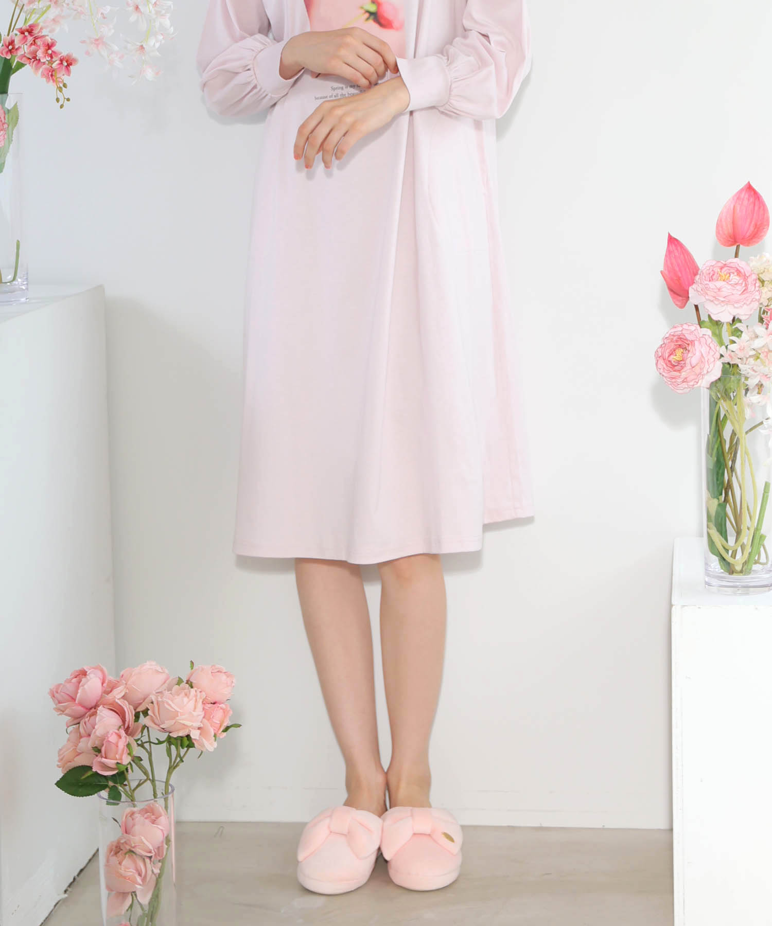 コットンスムースオンプリントフラワームードワンピース_パジャマ&ルームウェア-ワンピース・ネグリジェ_ピンク_5