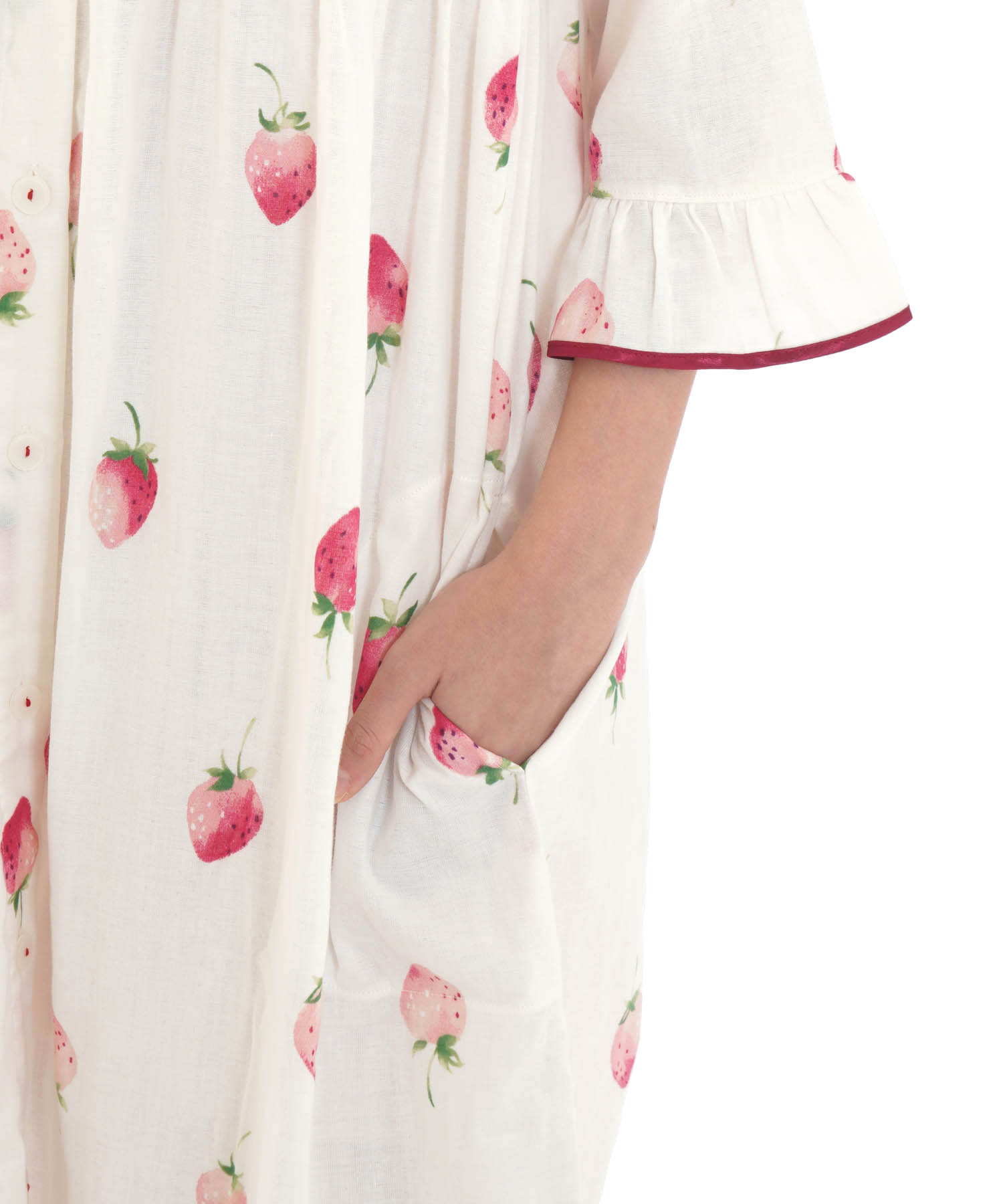 ダブルガーゼいちごワンピース_パジャマ&ルームウェア-ワンピース・ネグリジェ_ホワイト_3