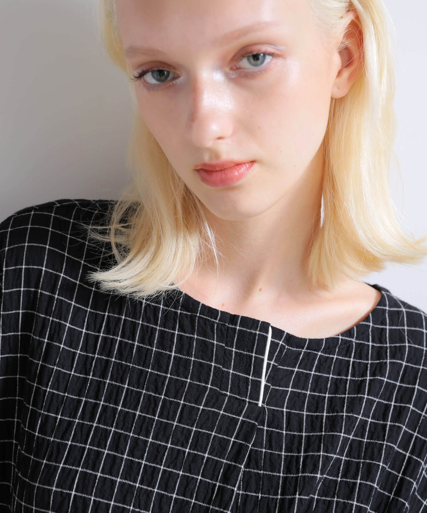 シャーリングボイルチェックワンピース_パジャマ&ルームウェア-ワンピース・ネグリジェ_ブラック_3