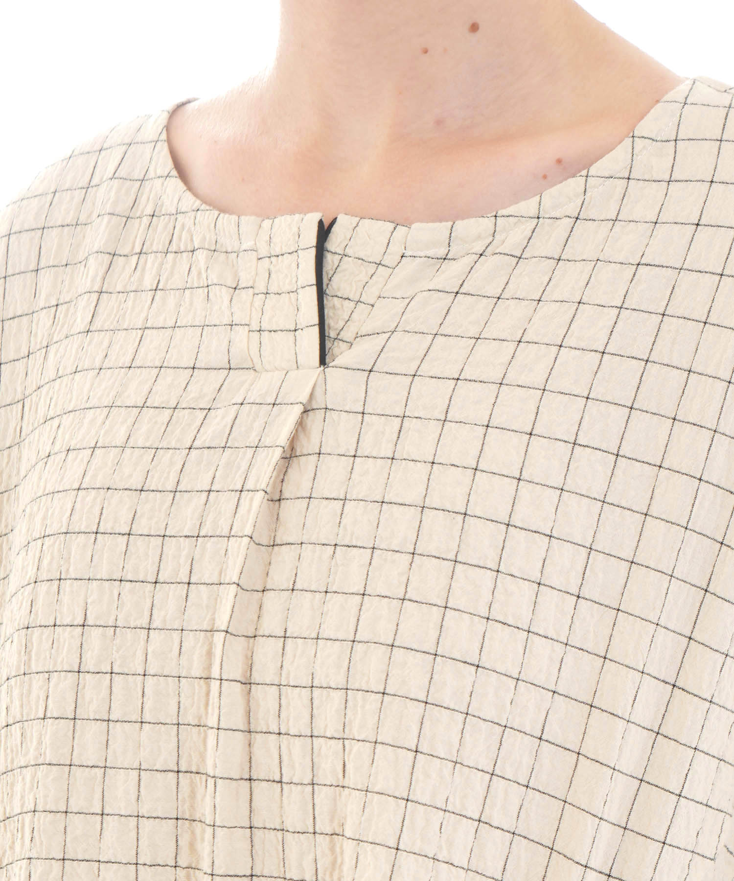 シャーリングボイルチェックワンピース_パジャマ&ルームウェア-ワンピース・ネグリジェ_ベージュ_3