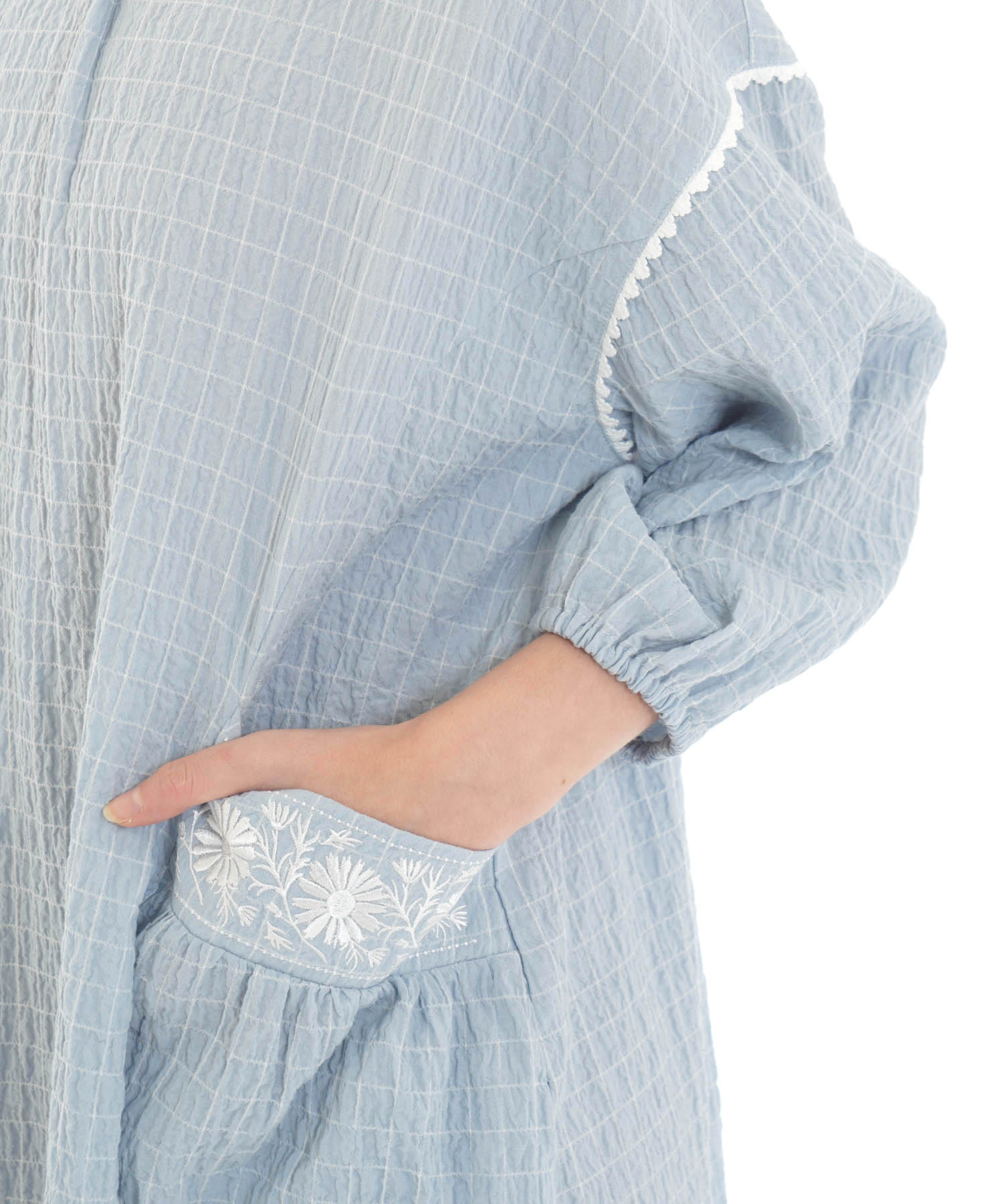 シャーリングボイルチェックワンピース_パジャマ&ルームウェア-ワンピース・ネグリジェ_ブルー_4