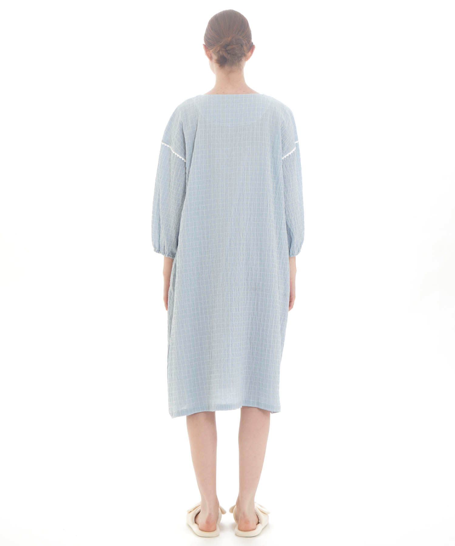 シャーリングボイルチェックワンピース_パジャマ&ルームウェア-ワンピース・ネグリジェ_ブルー_6