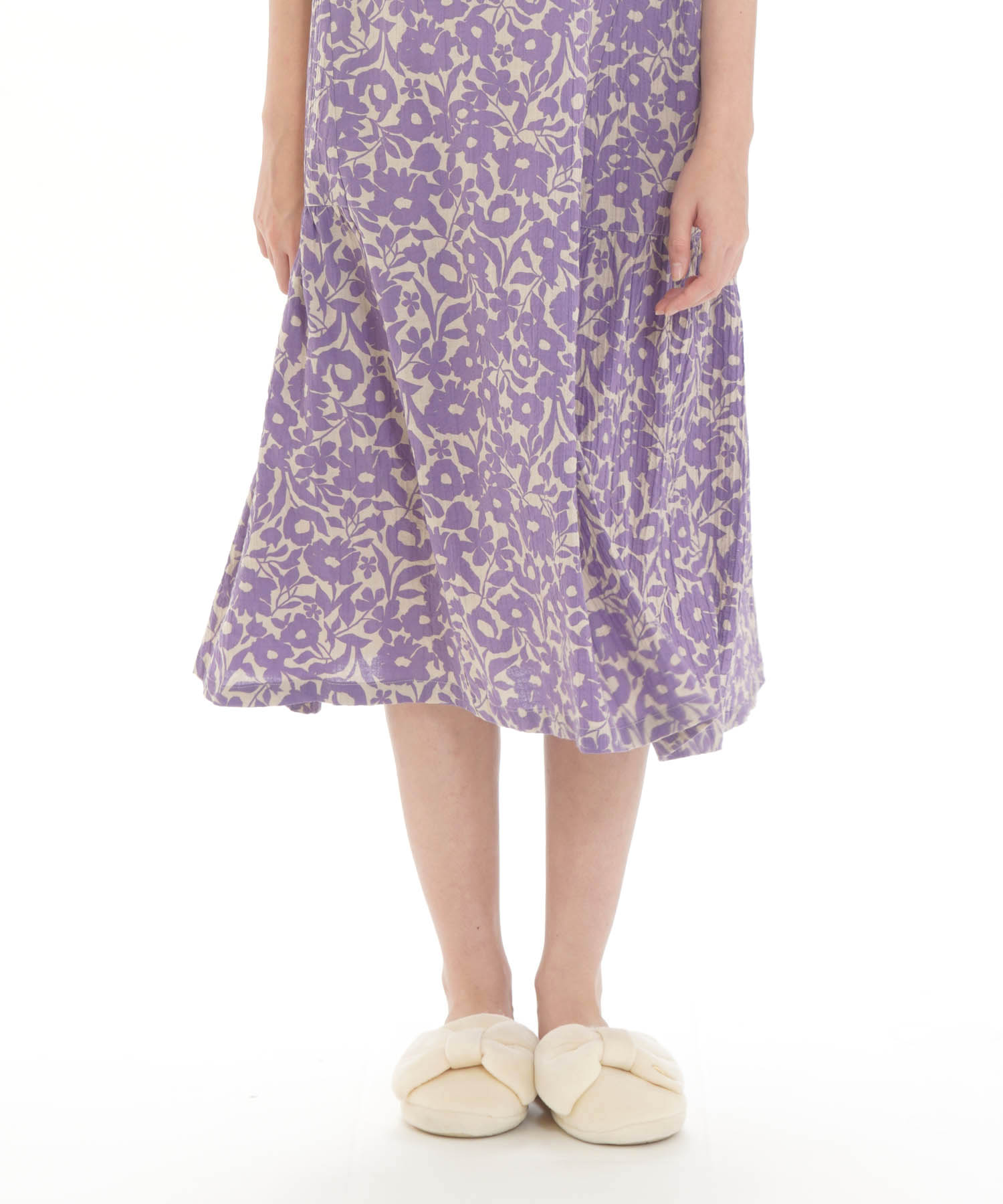 シャーリングボイルモノフラワーノースリーブワンピース_パジャマ&ルームウェア-ワンピース・ネグリジェ_パープル_5