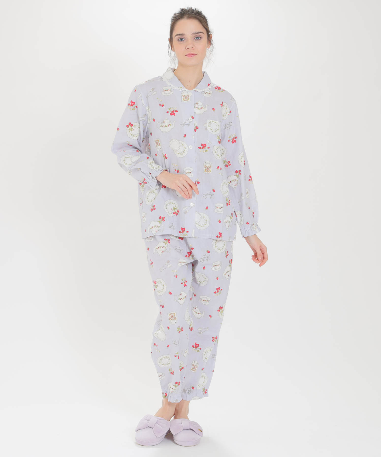 ダブルガーゼストロベリーカトラリーシャツパジャマ｜パジャマ 