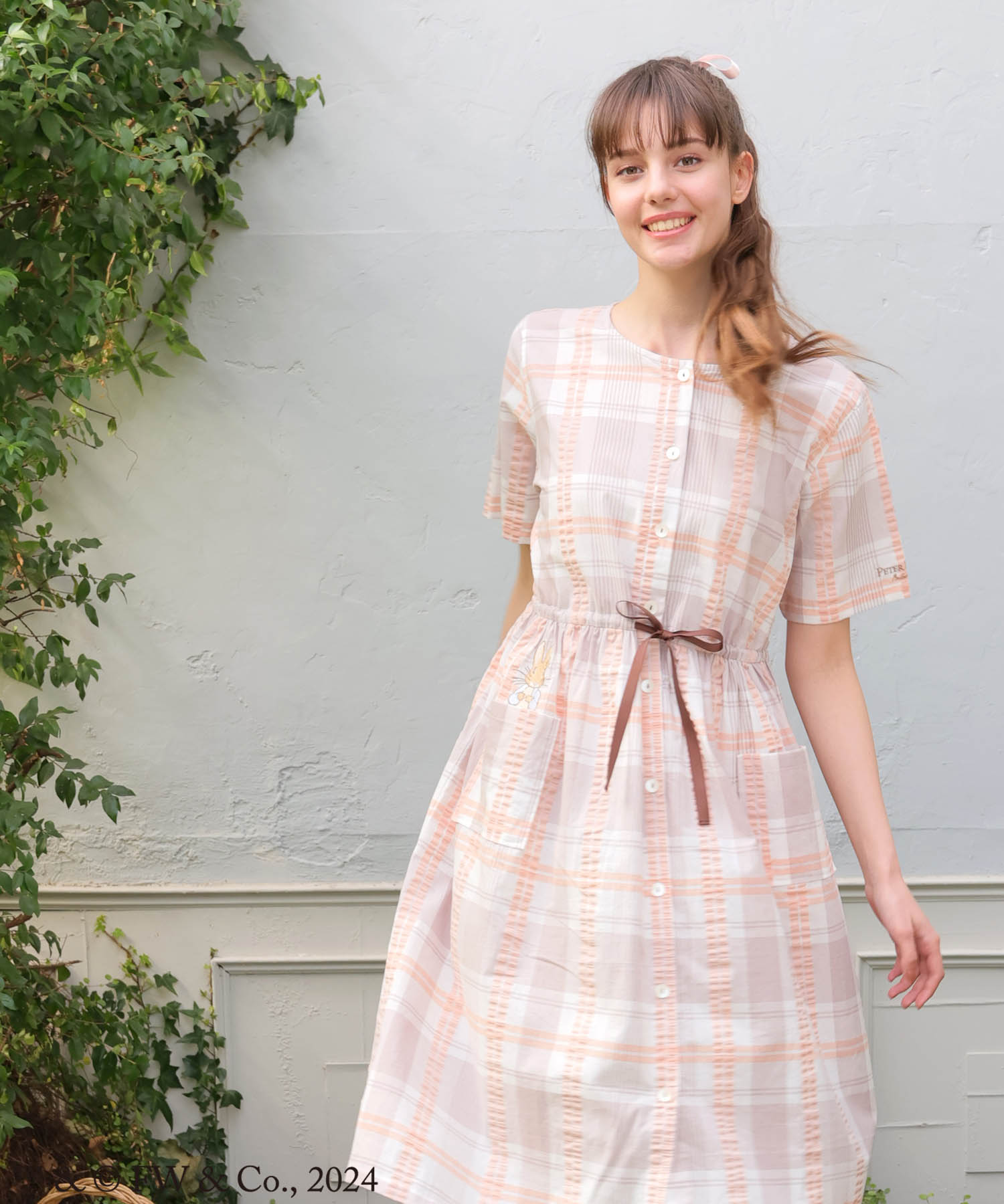 ピーターラビット™変わり織り先染めチェックワンピース_パジャマ&ルームウェア-ワンピース・ネグリジェ_オレンジ_1