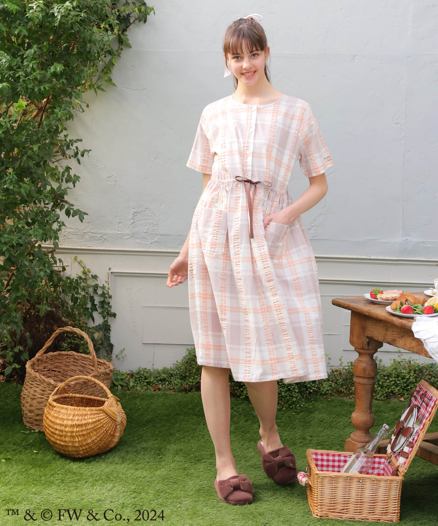 ピーターラビット™変わり織り先染めチェックワンピース_パジャマ&ルームウェア-ワンピース・ネグリジェ_オレンジ_2