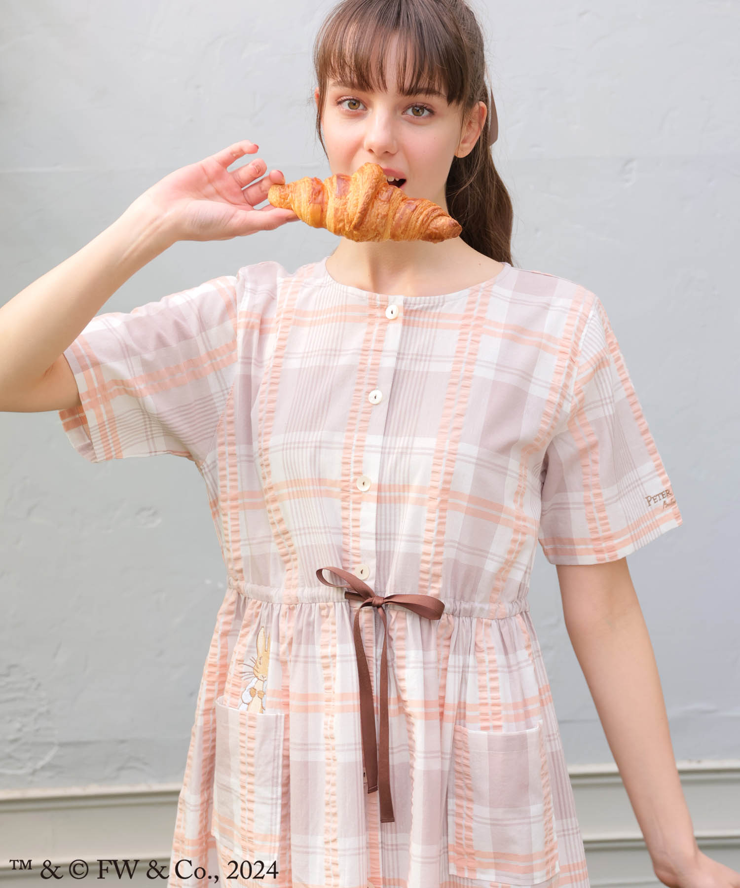 ピーターラビット™変わり織り先染めチェックワンピース_パジャマ&ルームウェア-ワンピース・ネグリジェ_オレンジ_4