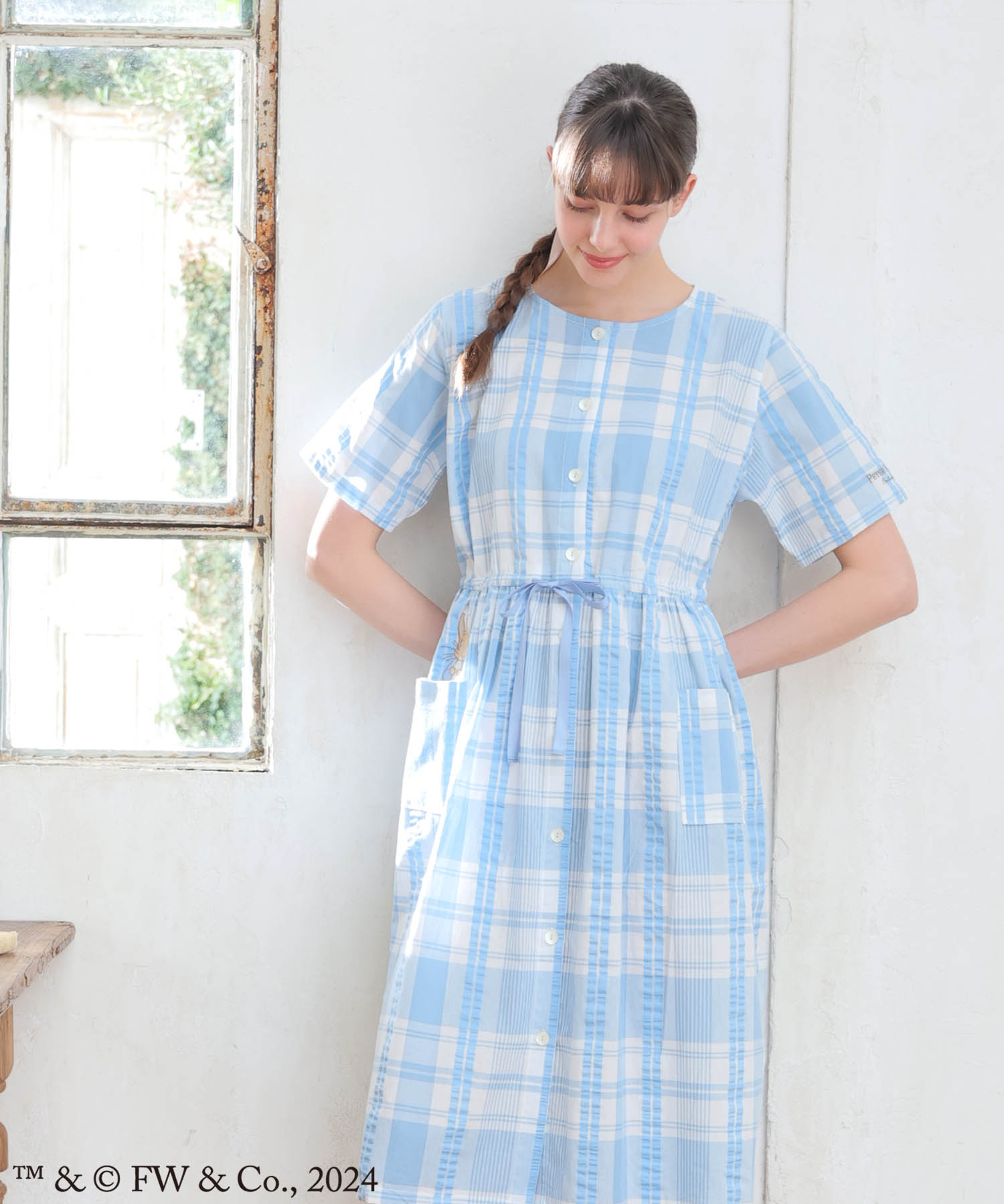 ピーターラビット™変わり織り先染めチェックワンピース_パジャマ&ルームウェア-ワンピース・ネグリジェ_ブルー_1