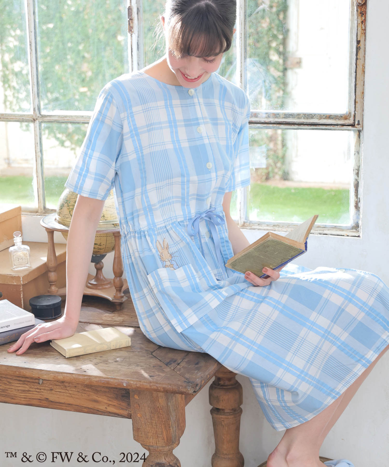 ピーターラビット™変わり織り先染めチェックワンピース_パジャマ&ルームウェア-ワンピース・ネグリジェ_ブルー_3