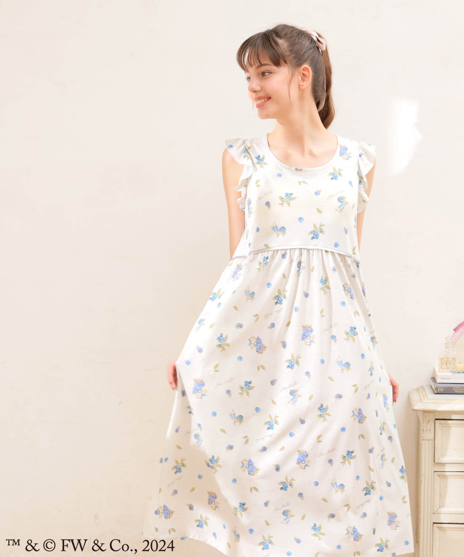 ピーターラビット™綿テンセルチェリー＆ベリーノースリーブワンピース_パジャマ&ルームウェア-ワンピース・ネグリジェ_グレー_1