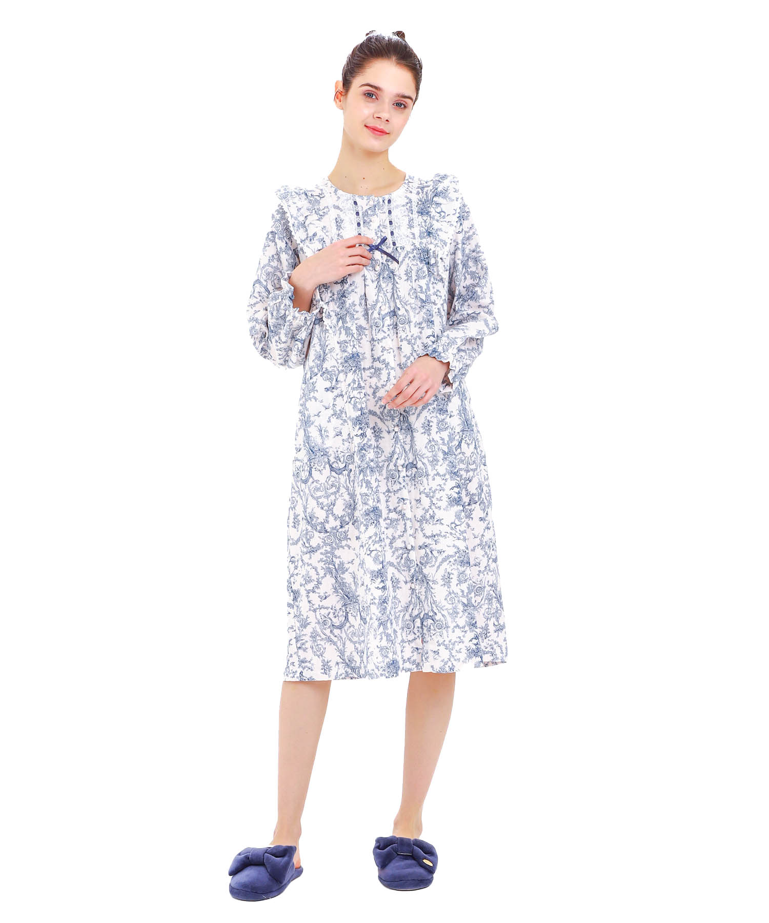 ダブルガーゼトワルドジュイワンピース_パジャマ&ルームウェア-ワンピース・ネグリジェ_ネイビー_1