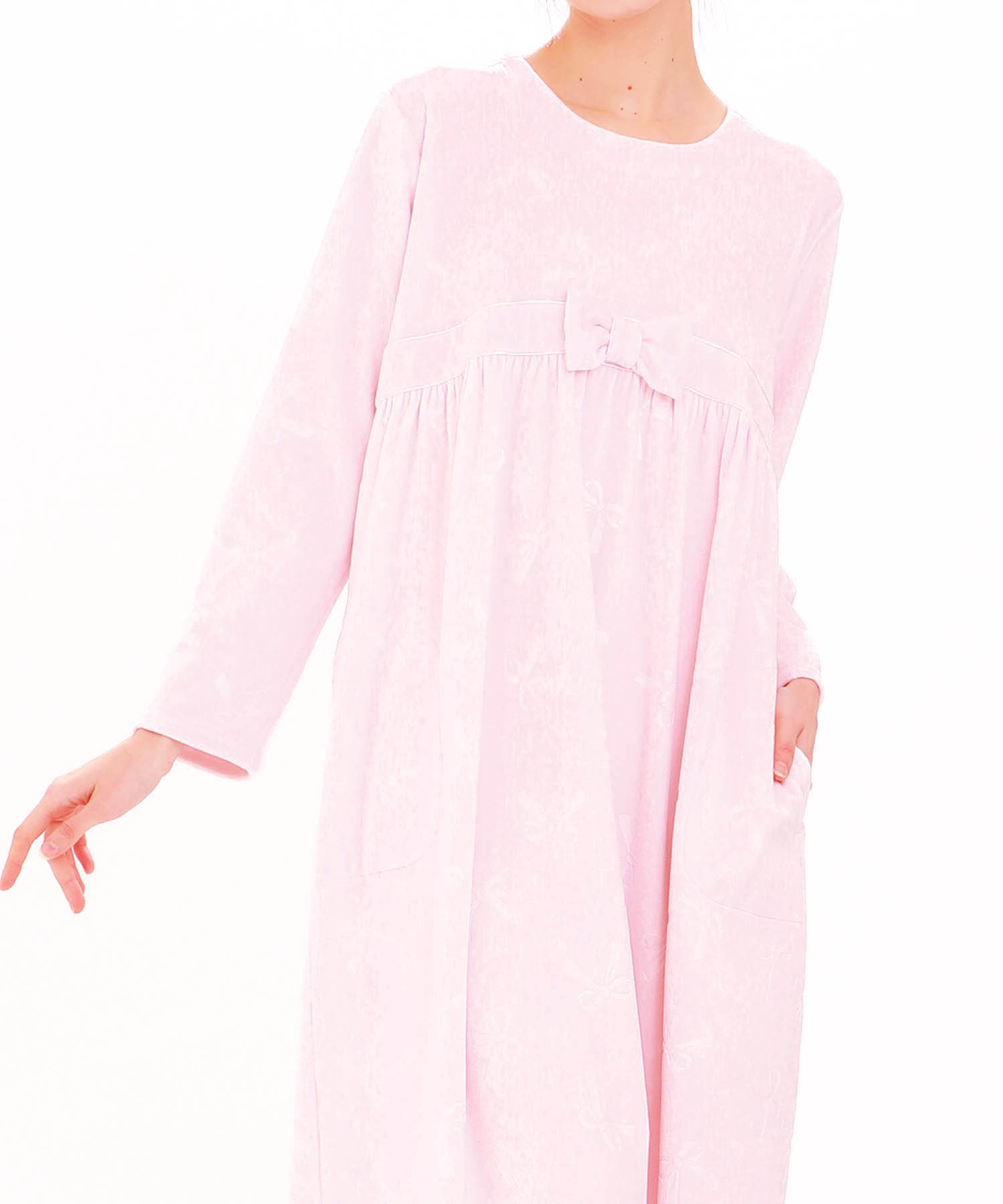 スノースムージーリボンエンボスワンピース_パジャマ&ルームウェア-ワンピース・ネグリジェ_ピンク_0