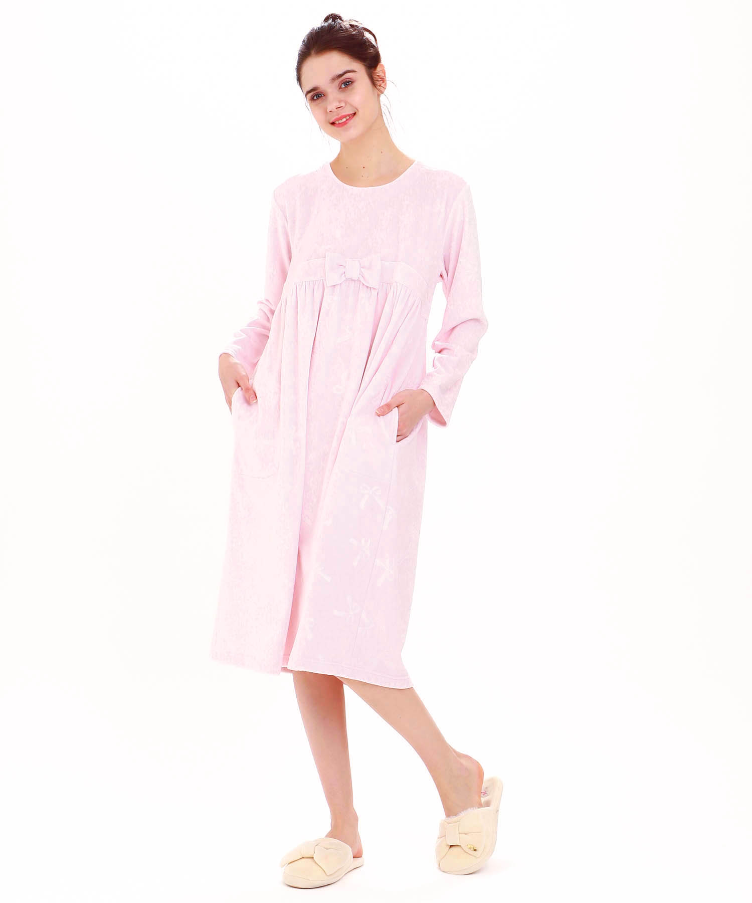 スノースムージーリボンエンボスワンピース_パジャマ&ルームウェア-ワンピース・ネグリジェ_ピンク_1