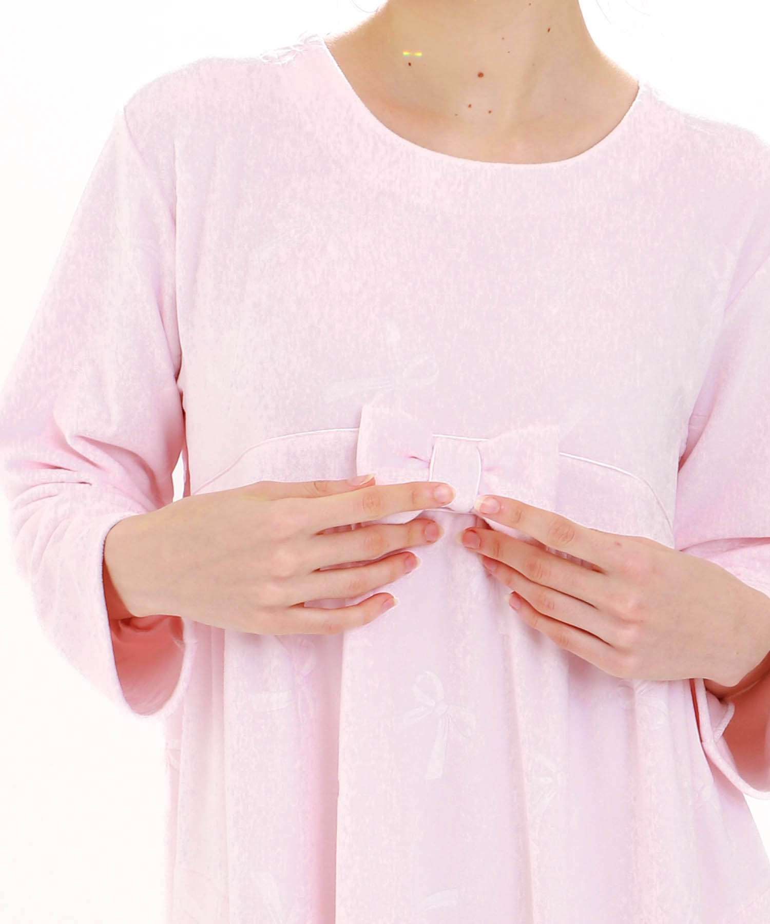 スノースムージーリボンエンボスワンピース_パジャマ&ルームウェア-ワンピース・ネグリジェ_ピンク_2