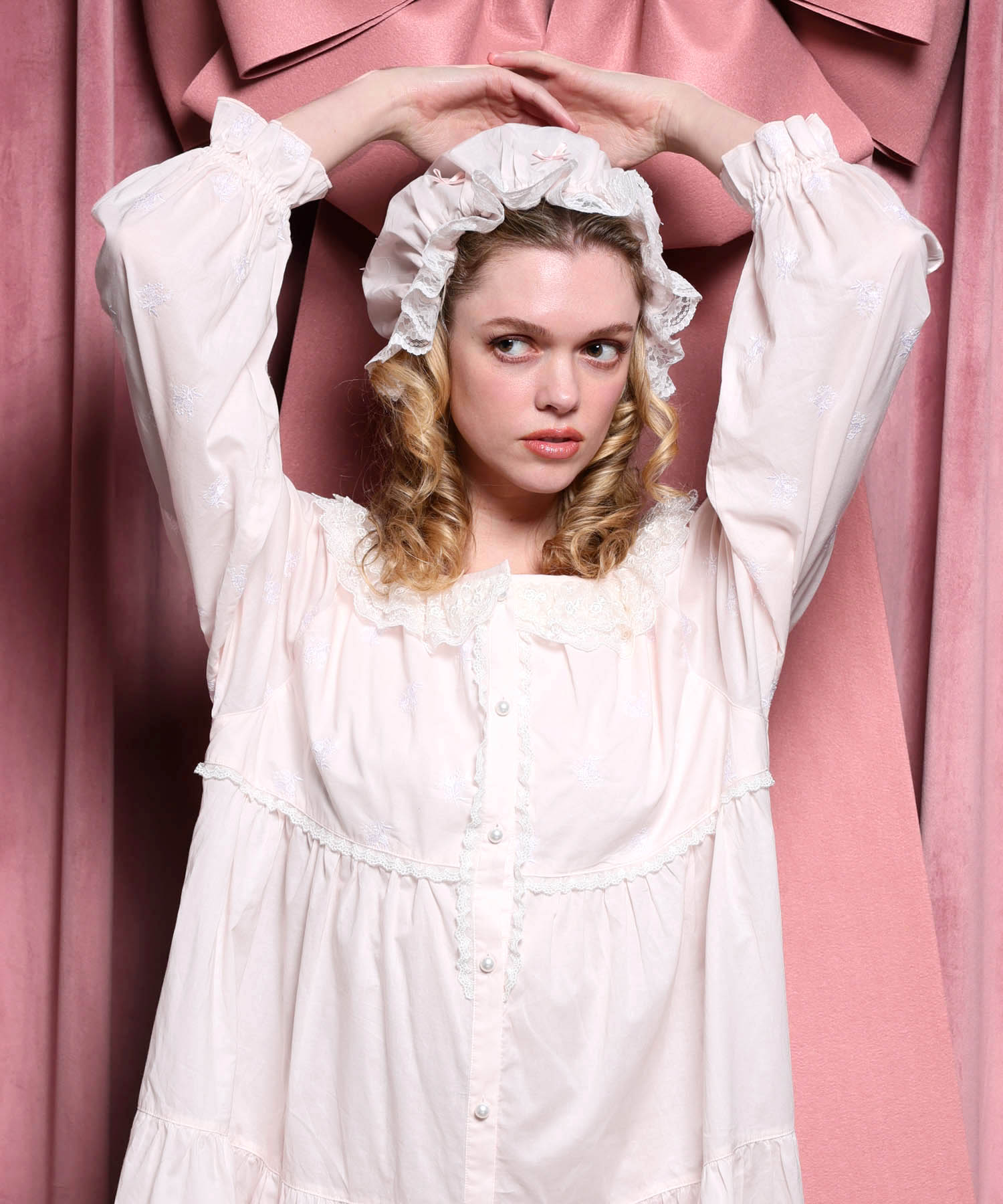 60/ローンAOレースドレス_パジャマ&ルームウェア-ワンピース・ネグリジェ_ピンク_2