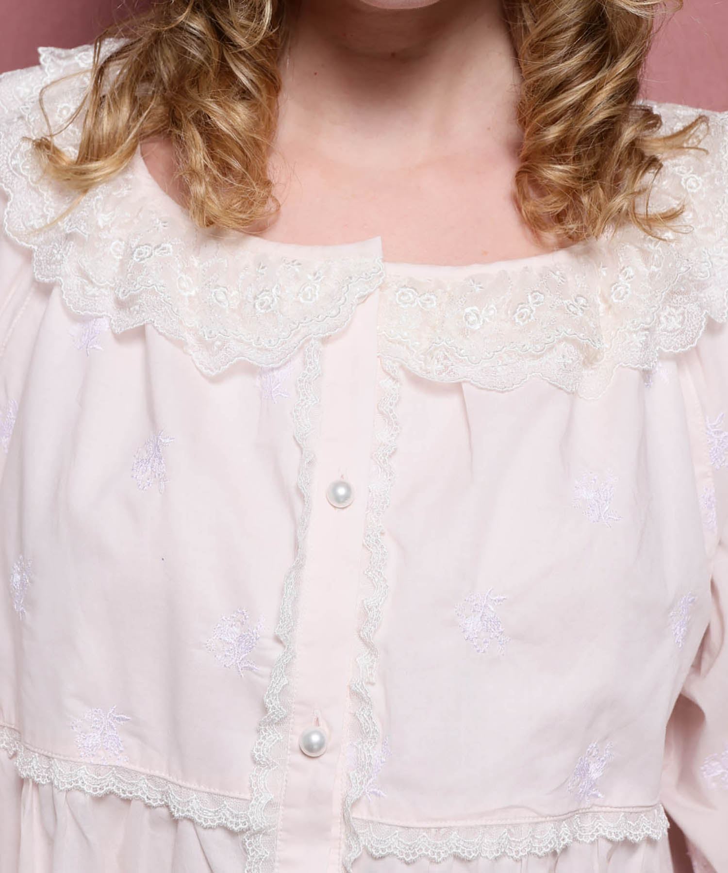 60/ローンAOレースドレス_パジャマ&ルームウェア-ワンピース・ネグリジェ_ピンク_3