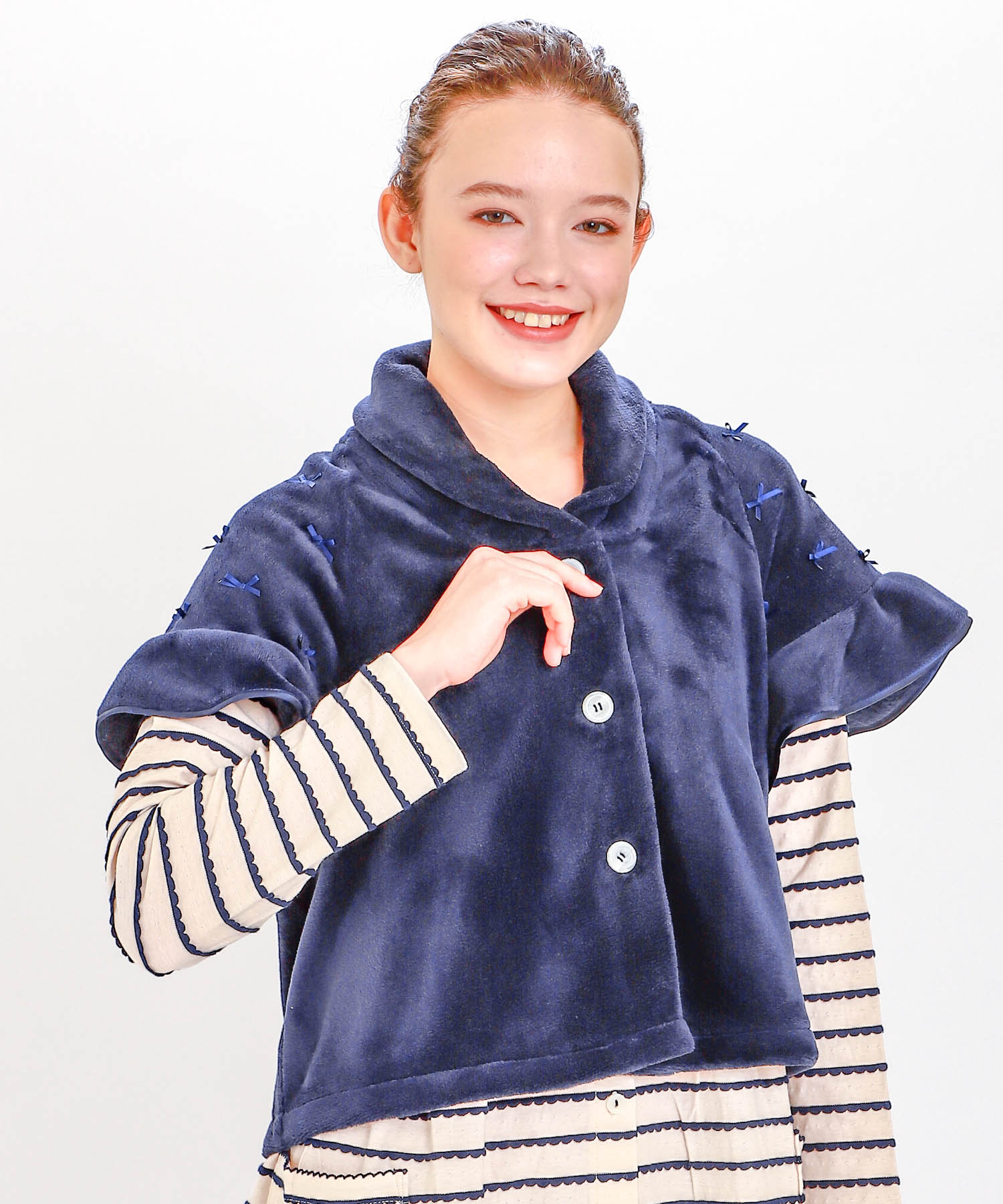 ソフティースノーリボンリボンケープ_パジャマ&ルームウェア-トップス-カーディガン・ガウン_ネイビー_2