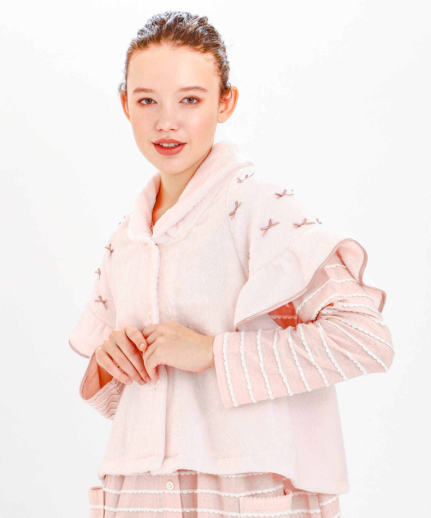 ソフティースノーリボンリボンケープ_パジャマ&ルームウェア-トップス-カーディガン・ガウン_ピンク_3