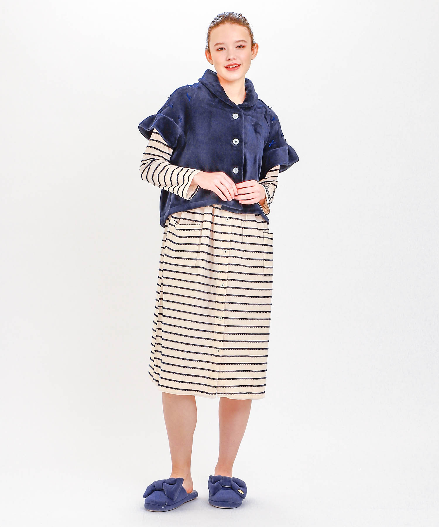 ソフティースノーリボンリボンケープ_パジャマ&ルームウェア-トップス-カーディガン・ガウン_ネイビー_1