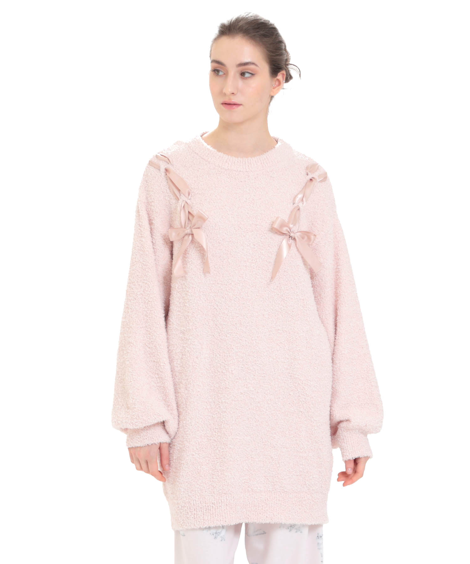 モールニットツイードライクワンピース_パジャマ&ルームウェア-ワンピース・ネグリジェ_ピンク_2