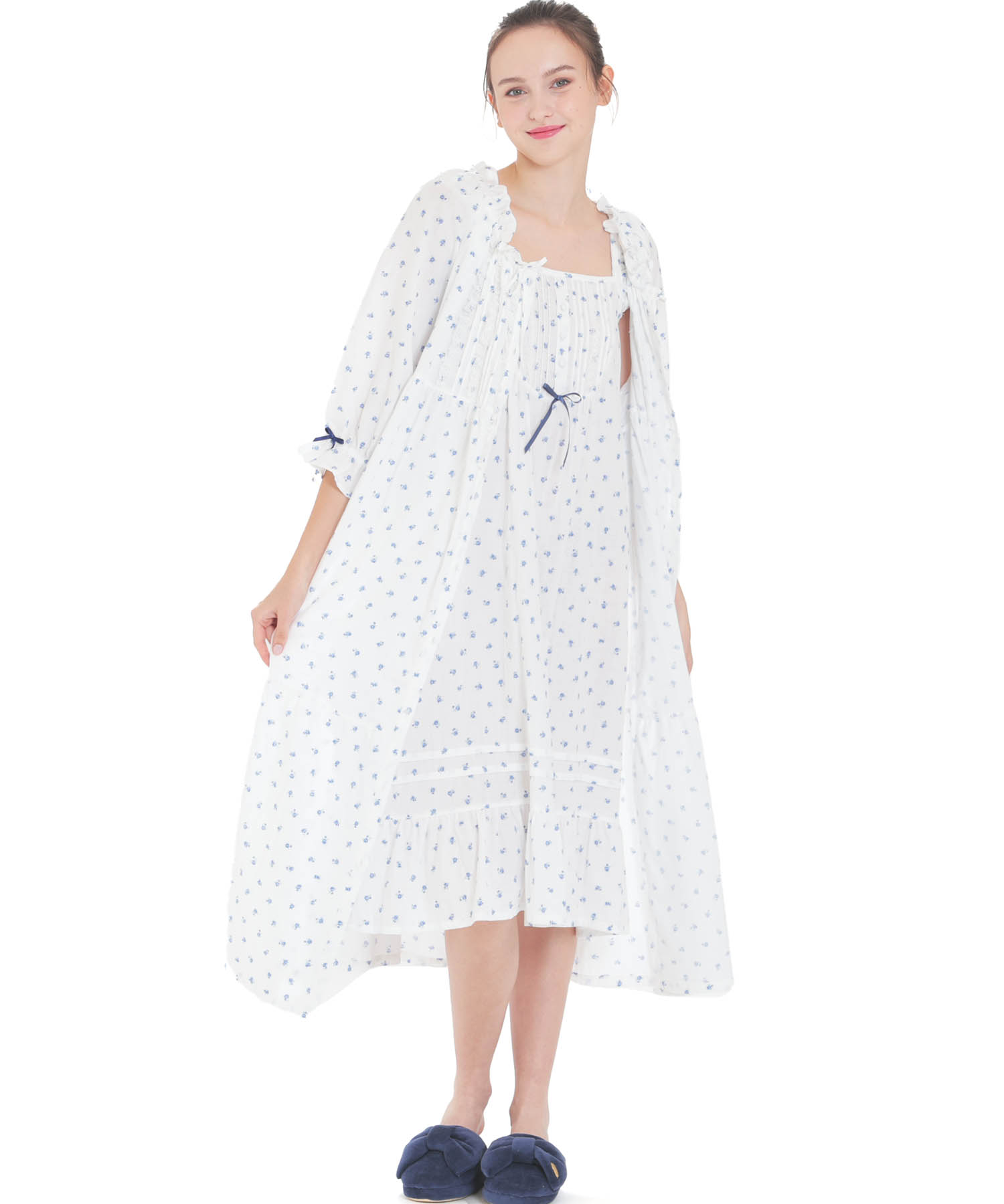 50/ダブルガーゼプチローズレーシーワンピース_パジャマ&ルームウェア-ワンピース・ネグリジェ_ブルー_2