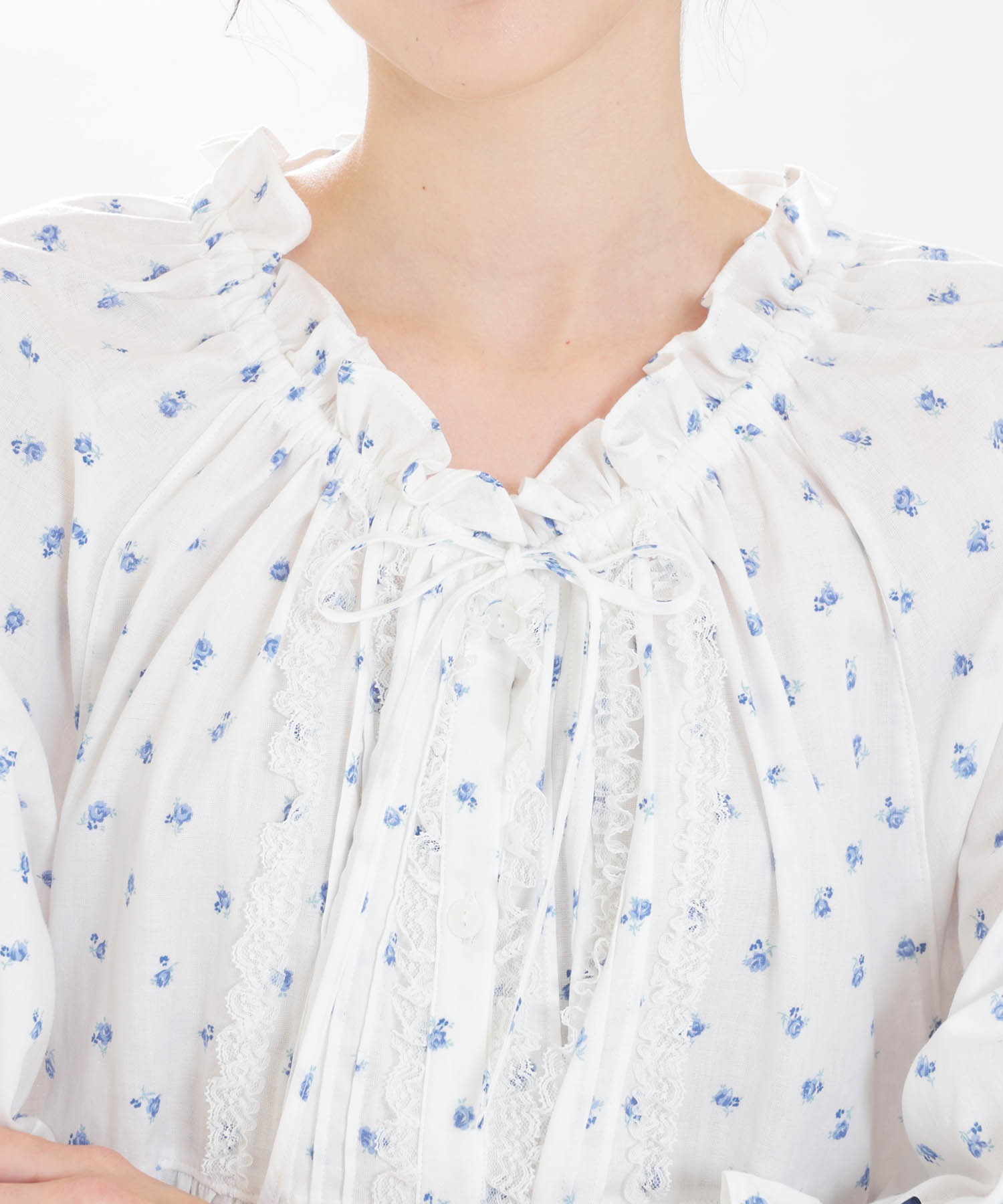 50/ダブルガーゼプチローズレーシーワンピース_パジャマ&ルームウェア-ワンピース・ネグリジェ_ブルー_3