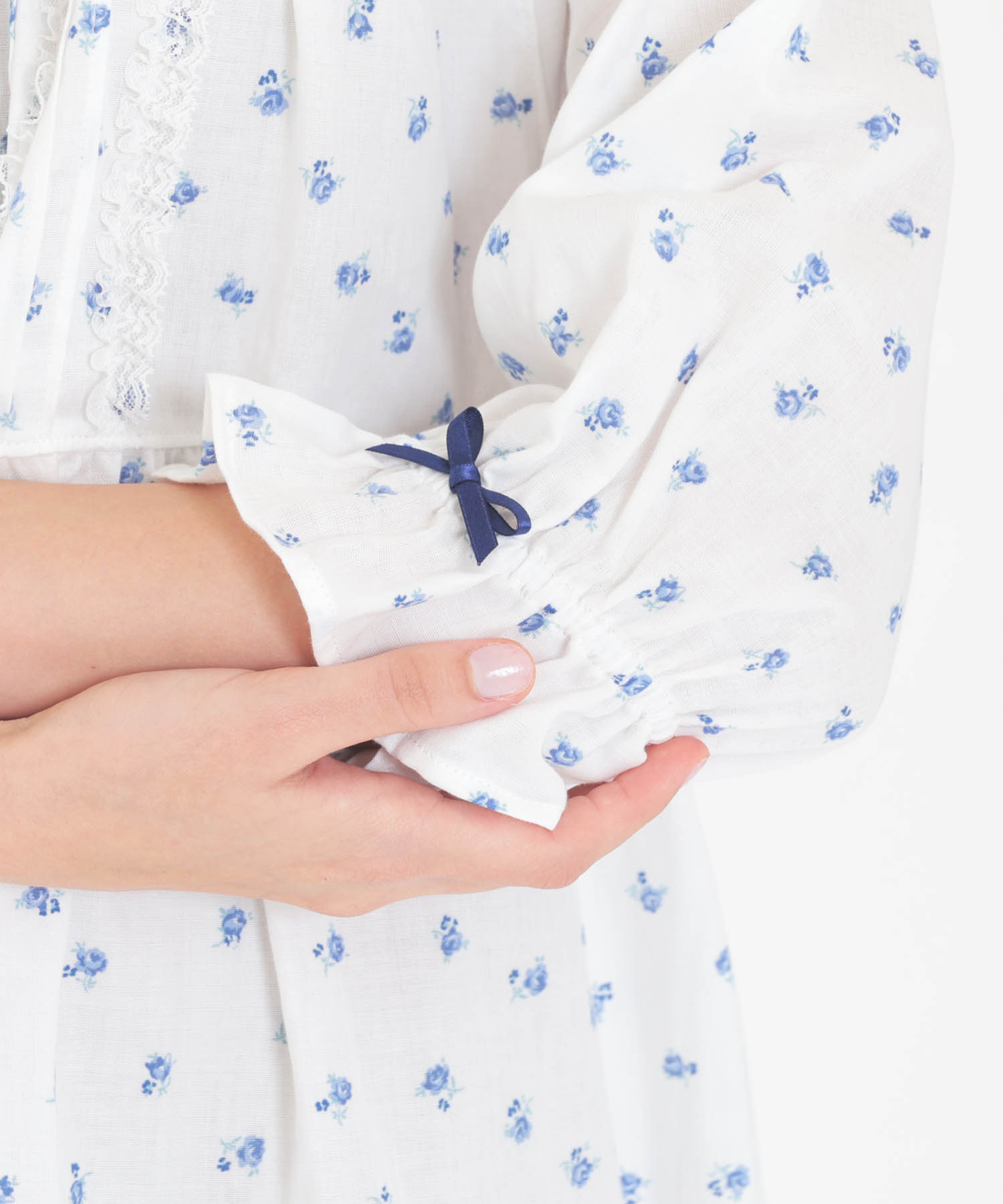 50/ダブルガーゼプチローズレーシーワンピース_パジャマ&ルームウェア-ワンピース・ネグリジェ_ブルー_4