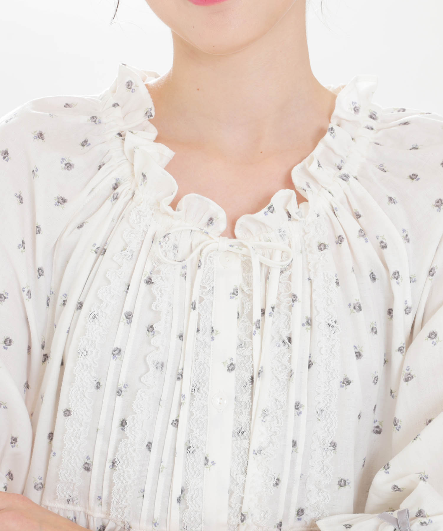 50/ダブルガーゼプチローズレーシーワンピース_パジャマ&ルームウェア-ワンピース・ネグリジェ_アイボリー_3