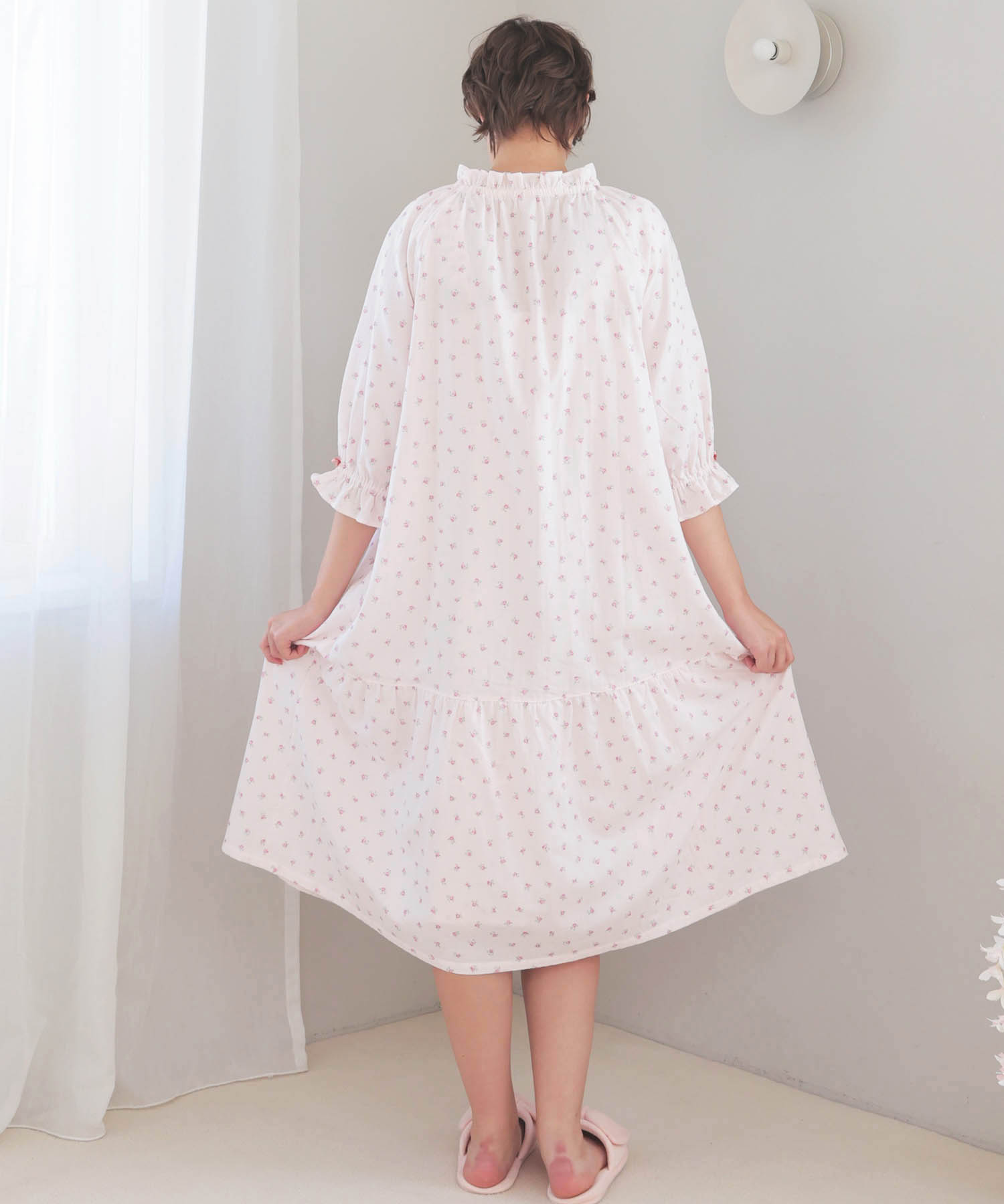 50/ダブルガーゼプチローズレーシーワンピース_パジャマ&ルームウェア-ワンピース・ネグリジェ_ピンク_7