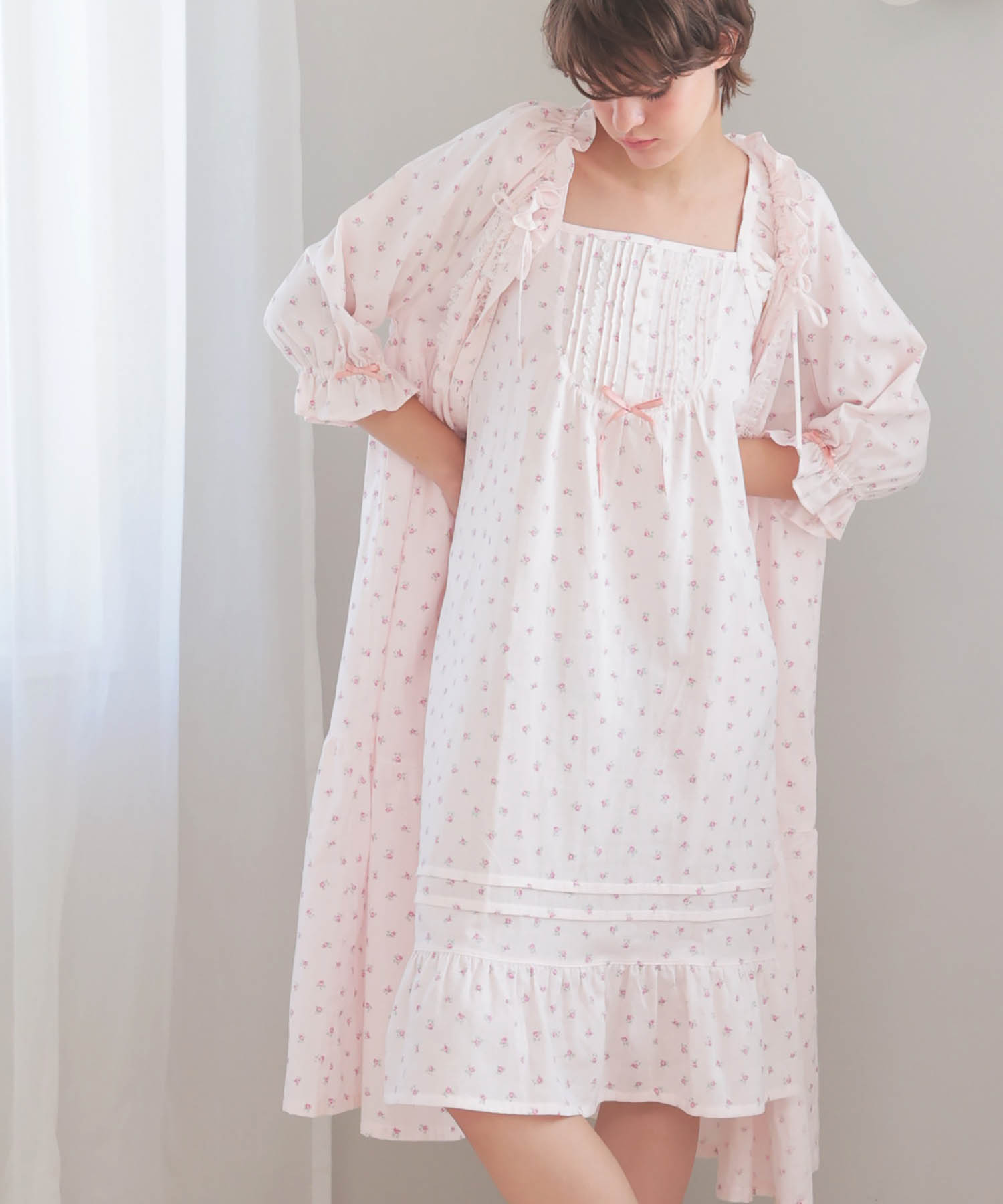 50/ダブルガーゼプチローズアンティークドレス_パジャマ&ルームウェア-ワンピース・ネグリジェ_ピンク_2