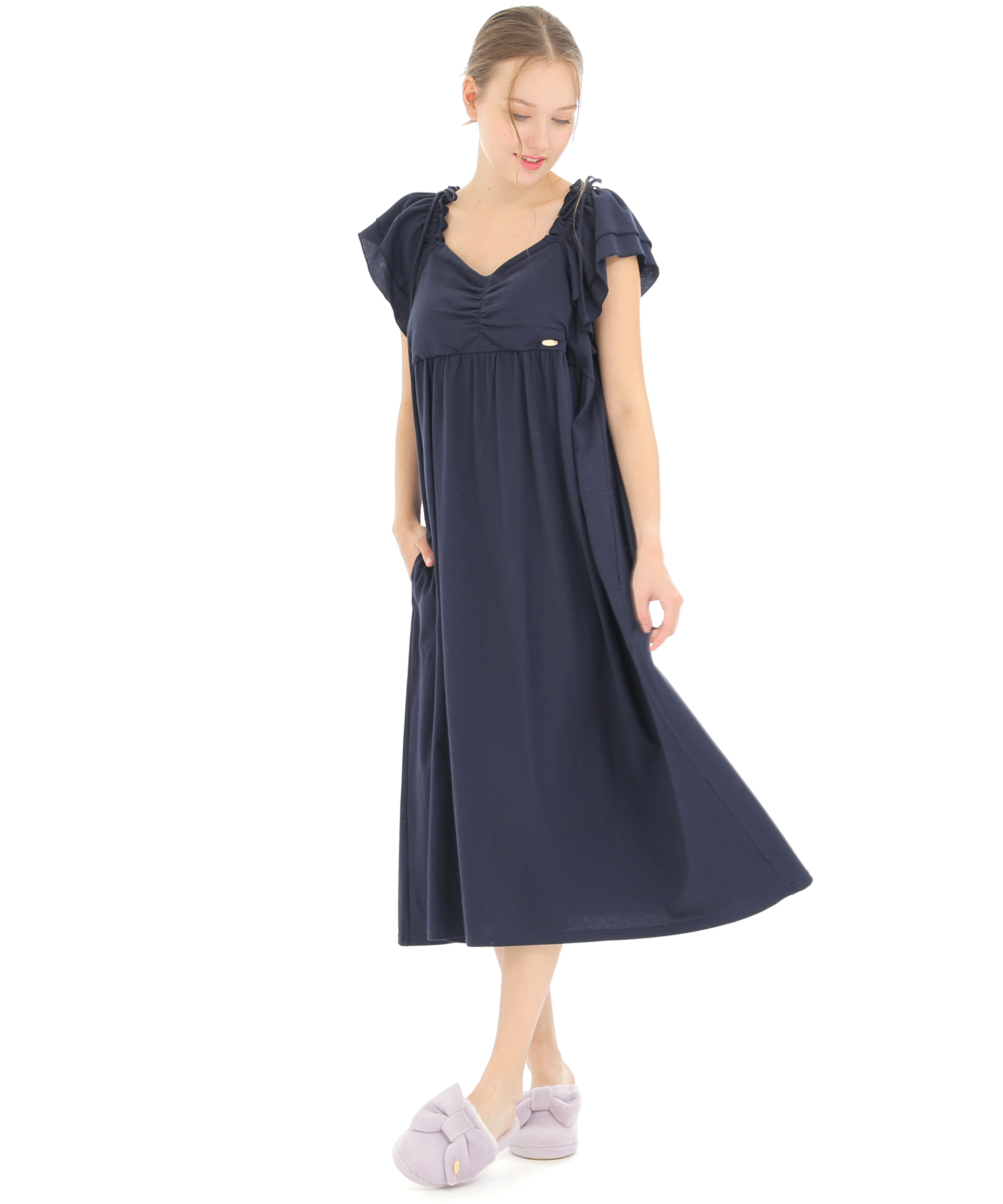 コットン天竺ルームリボンドレス_パジャマ&ルームウェア-ワンピース・ネグリジェ_ネイビー_2