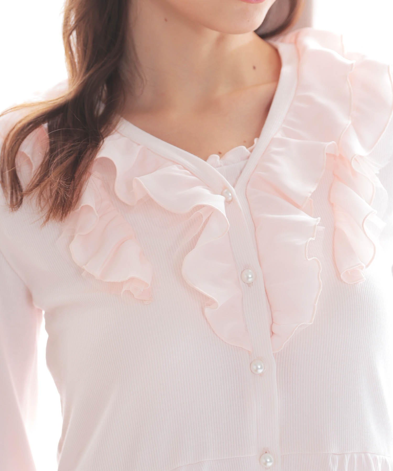 接触冷感リブニットクラシカルボレロ_パジャマ&ルームウェア-トップス-カーディガン・ガウン_ピンク_2