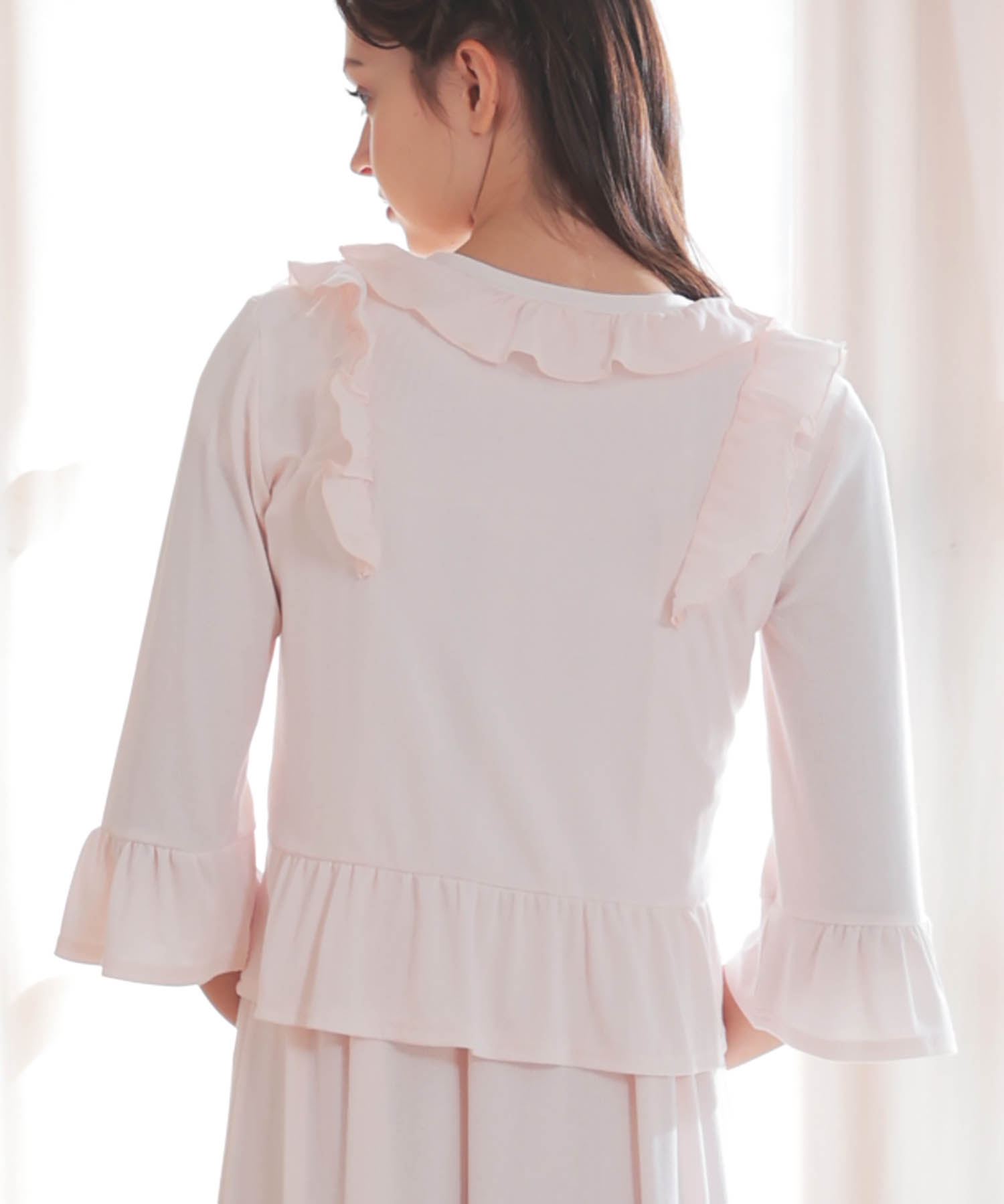 接触冷感リブニットクラシカルボレロ_パジャマ&ルームウェア-トップス-カーディガン・ガウン_ピンク_3