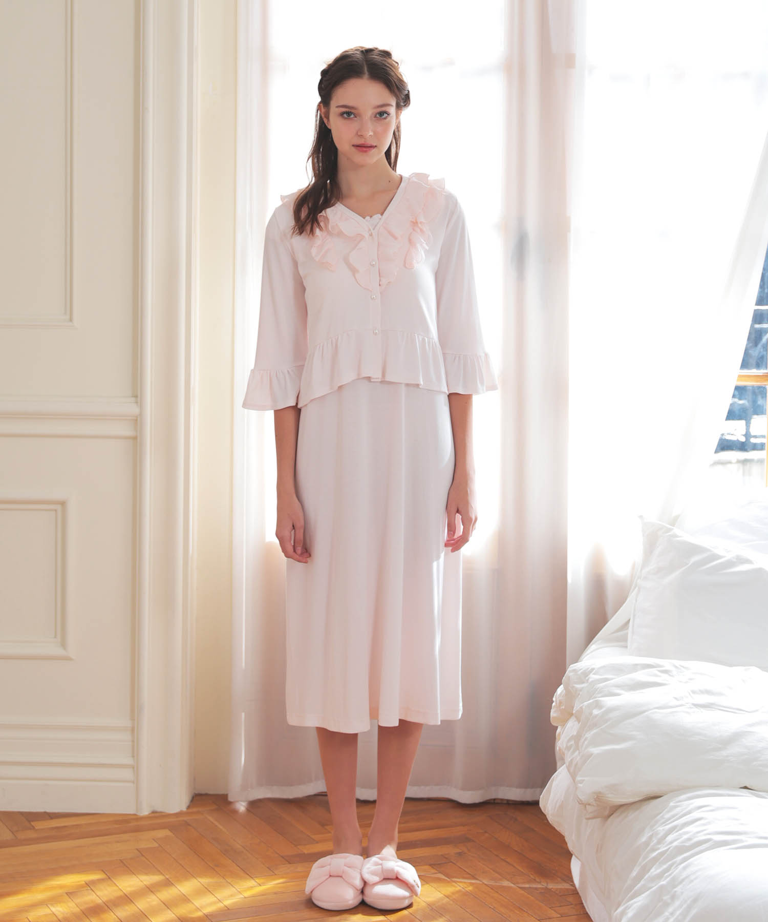 接触冷感リブニットクラシカルボレロ_パジャマ&ルームウェア-トップス-カーディガン・ガウン_ピンク_4