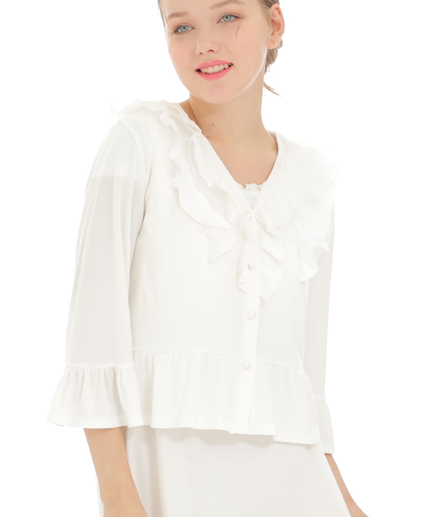 接触冷感リブニットクラシカルボレロ_パジャマ&ルームウェア-トップス-カーディガン・ガウン_ホワイト_1