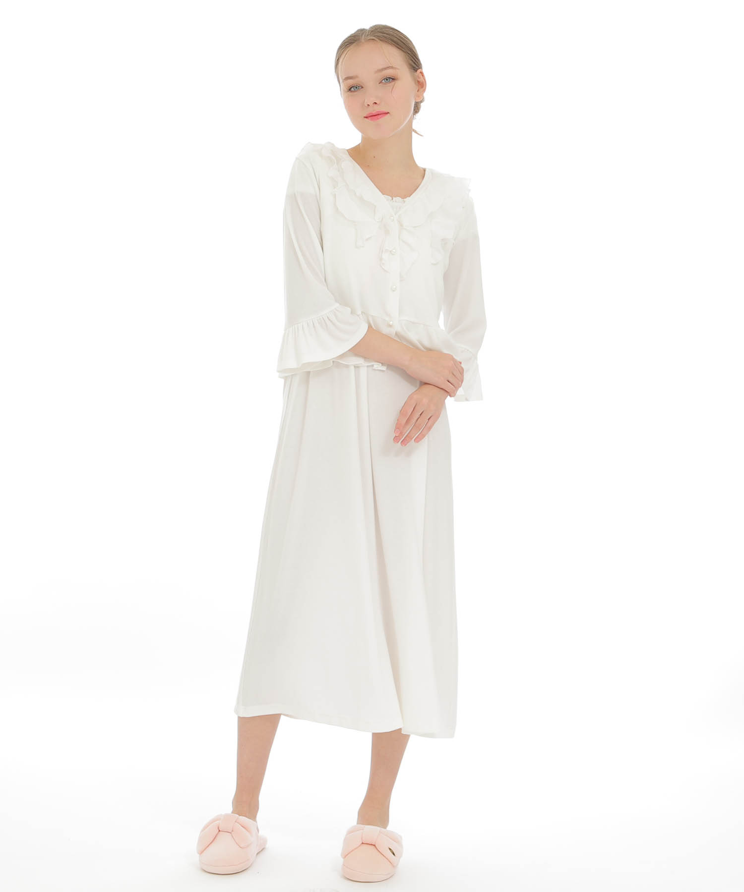 接触冷感リブニットクラシカルボレロ_パジャマ&ルームウェア-トップス-カーディガン・ガウン_ホワイト_5