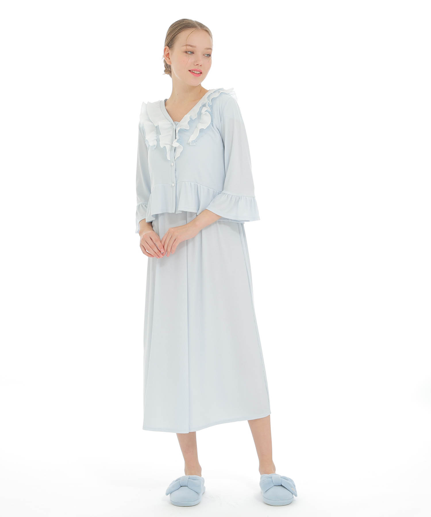 接触冷感リブニットクラシカルボレロ_パジャマ&ルームウェア-トップス-カーディガン・ガウン_ブルー_4