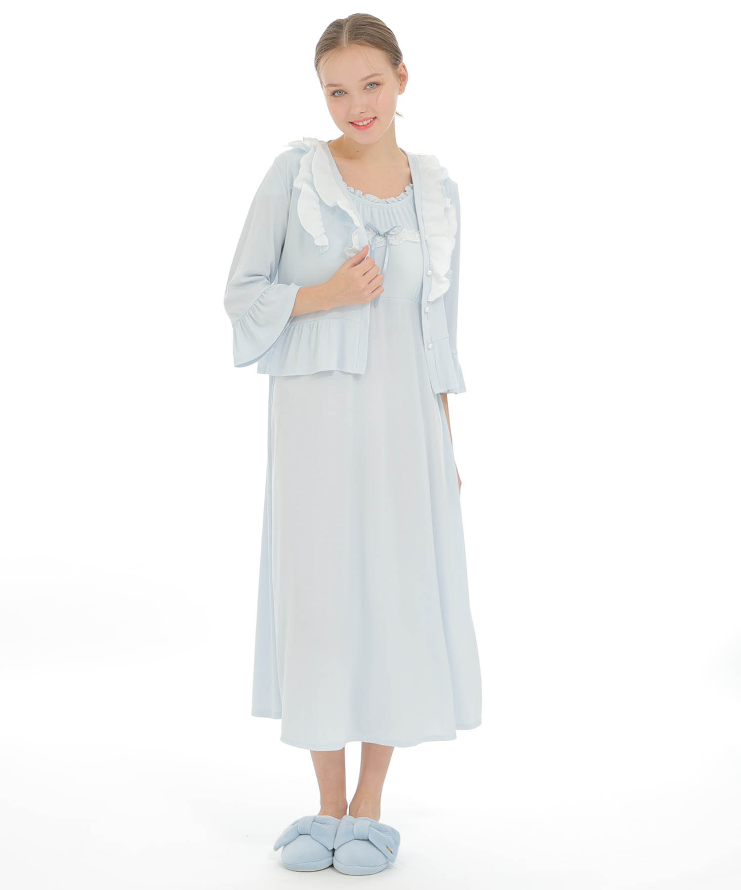 接触冷感リブニットクラシカルボレロ_パジャマ&ルームウェア-トップス-カーディガン・ガウン_ブルー_3