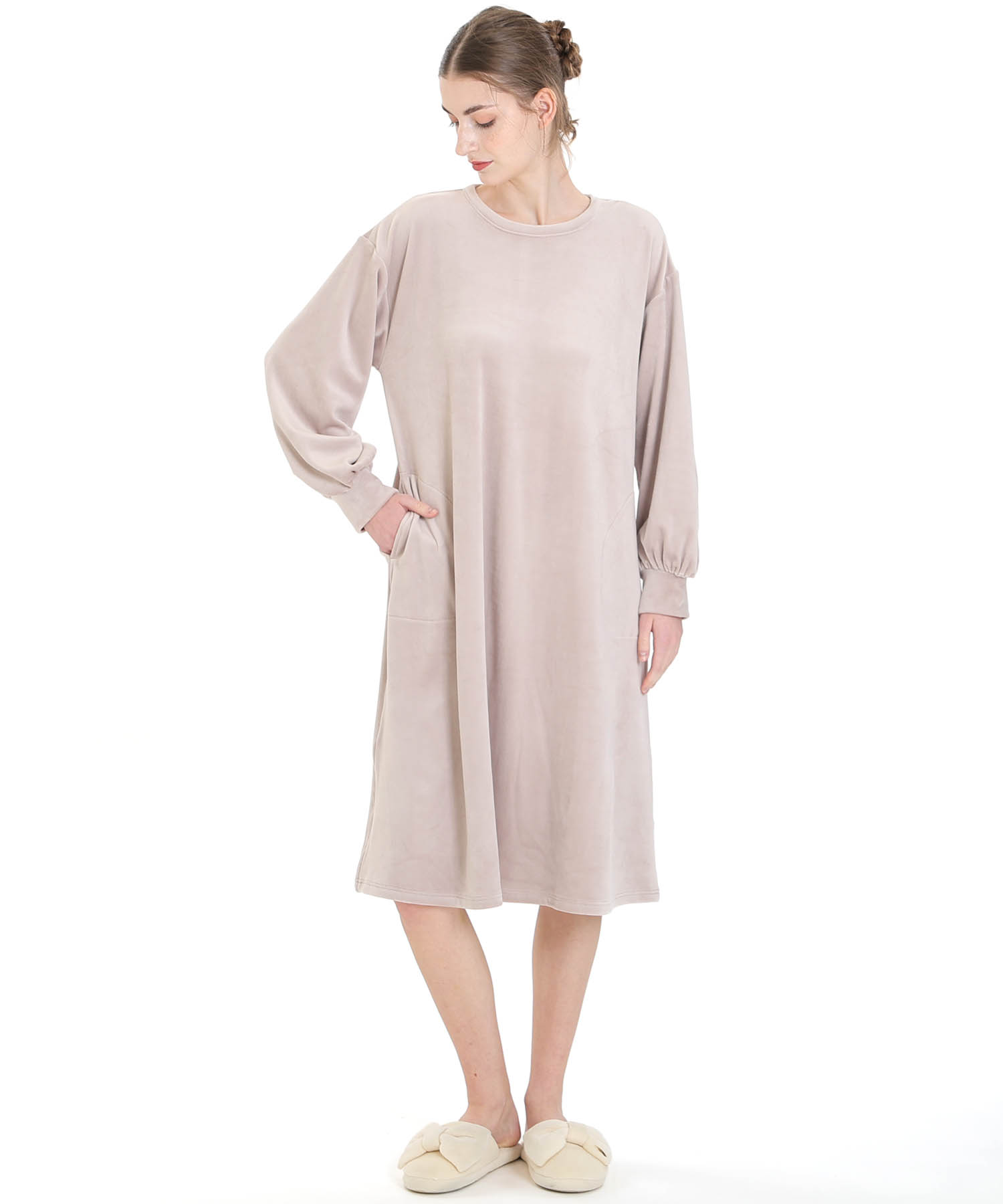 プレミアムストレッチワンピース_パジャマ&ルームウェア-ワンピース・ネグリジェ_ブラウン_1