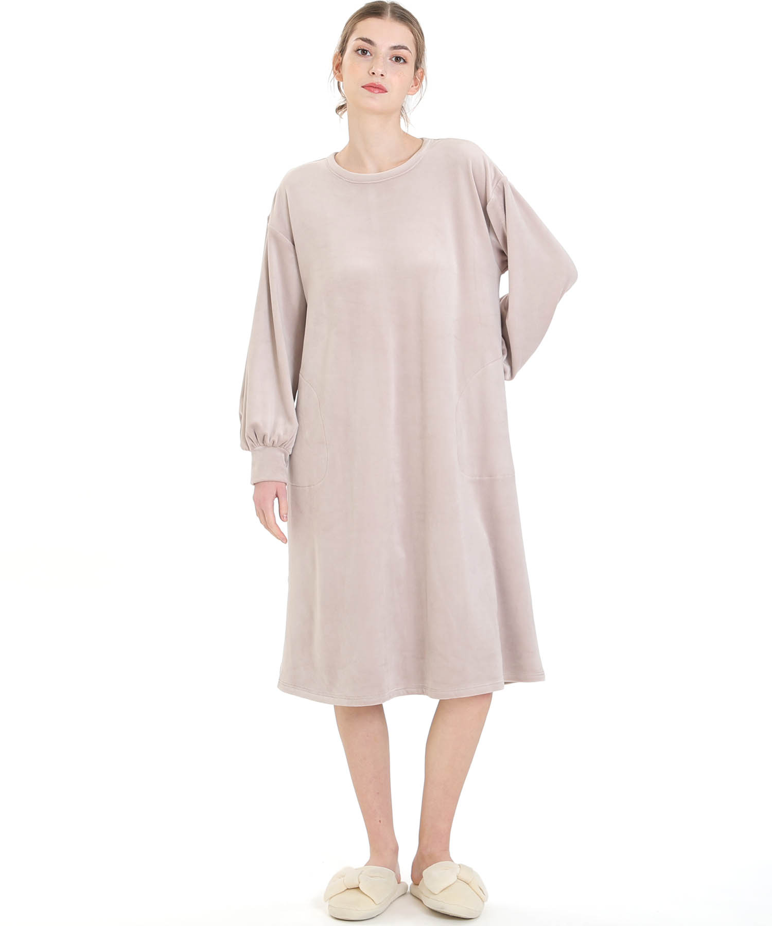 プレミアムストレッチワンピース_パジャマ&ルームウェア-ワンピース・ネグリジェ_ブラウン_2