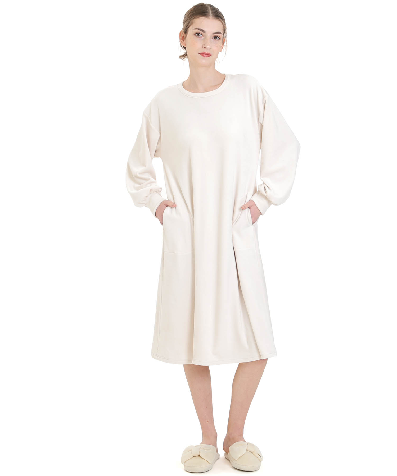 プレミアムストレッチワンピース_パジャマ&ルームウェア-ワンピース・ネグリジェ_アイボリー_1